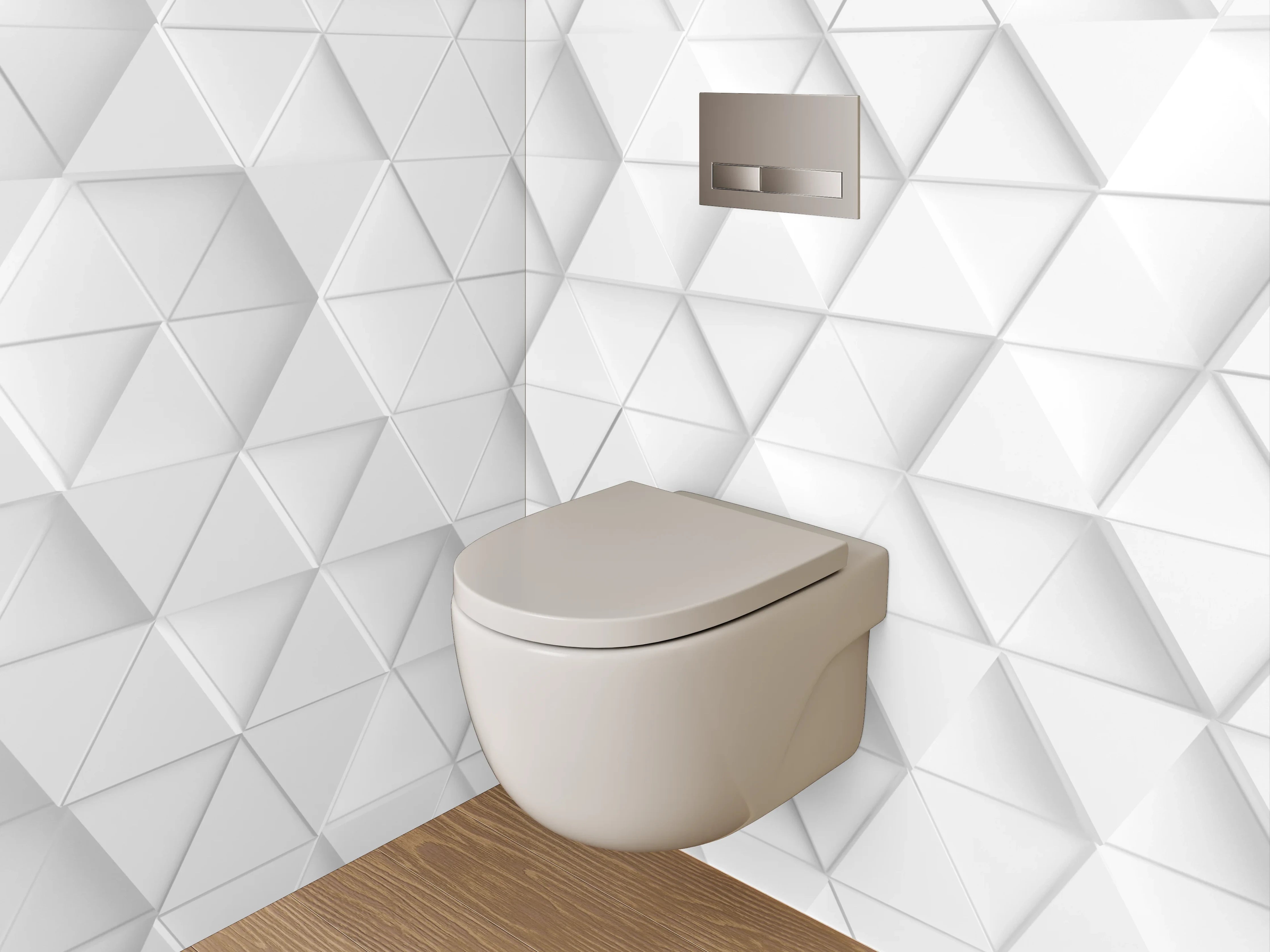 WC-Rückwand - Geometrische 3D-Muster in Weiß und Grau