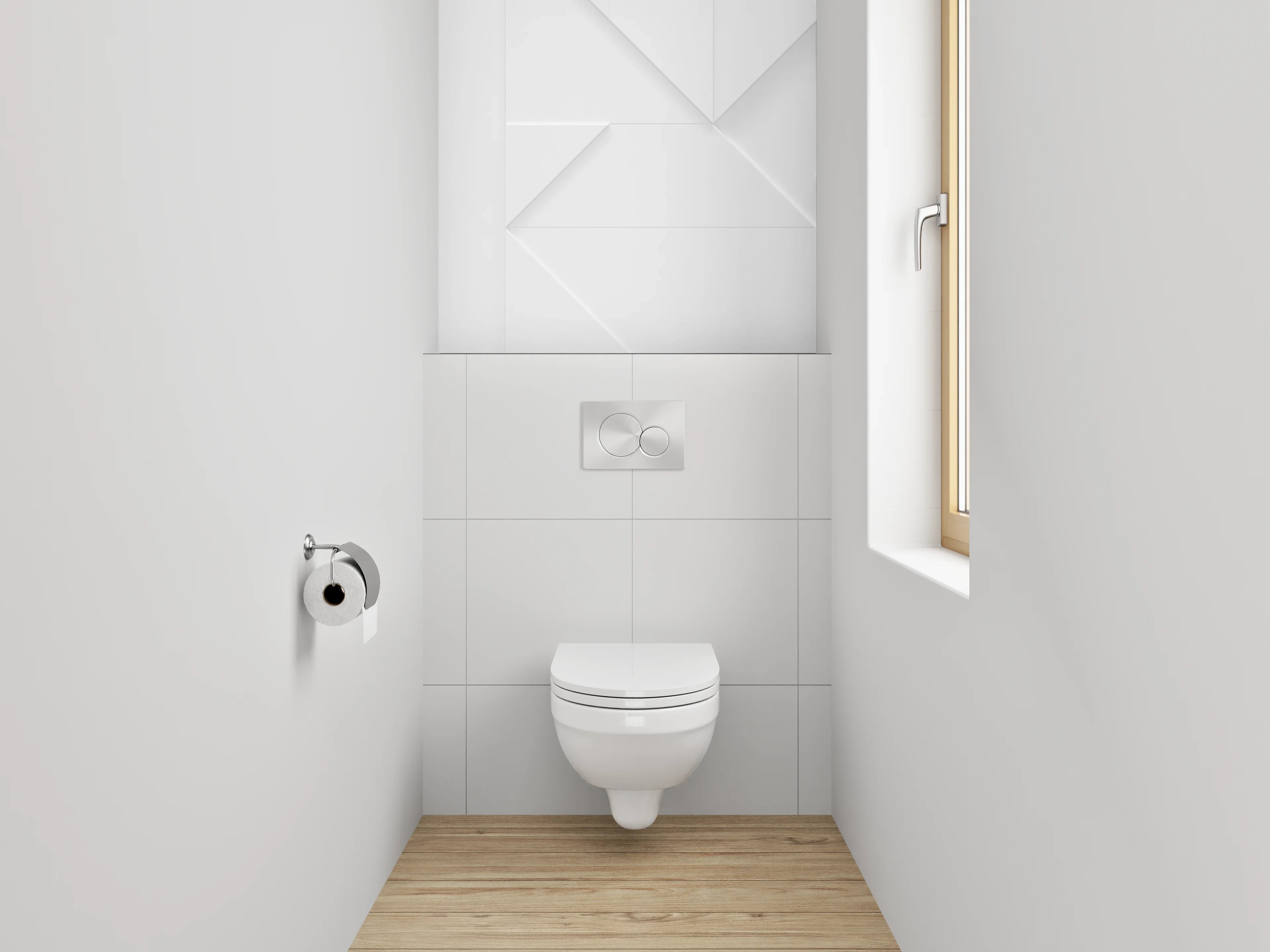 WC-Rückwand - Geometrische 3D-Struktur in Weiß und Grau
