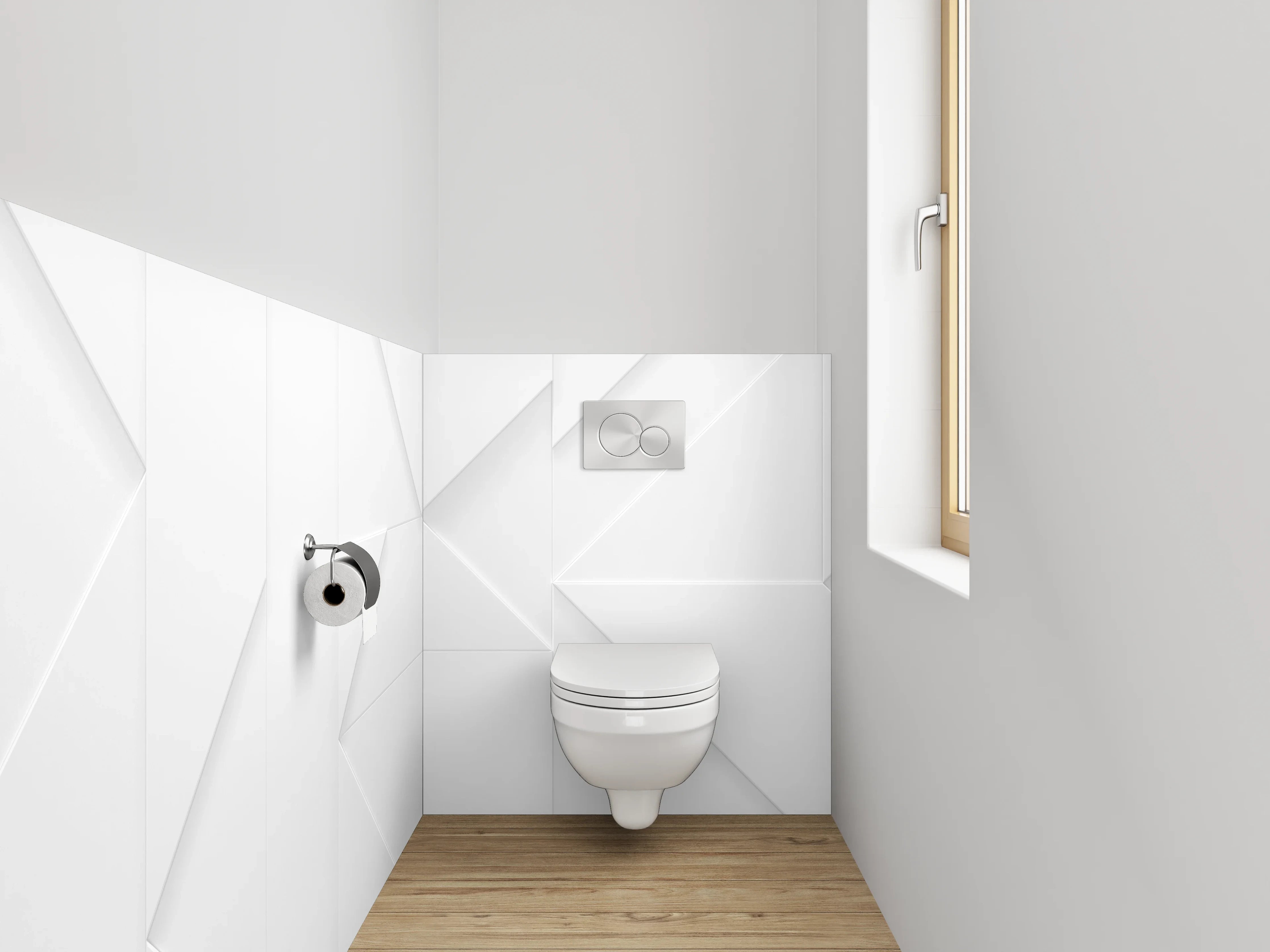 WC-Rückwand - Geometrische 3D-Struktur in Weiß und Grau