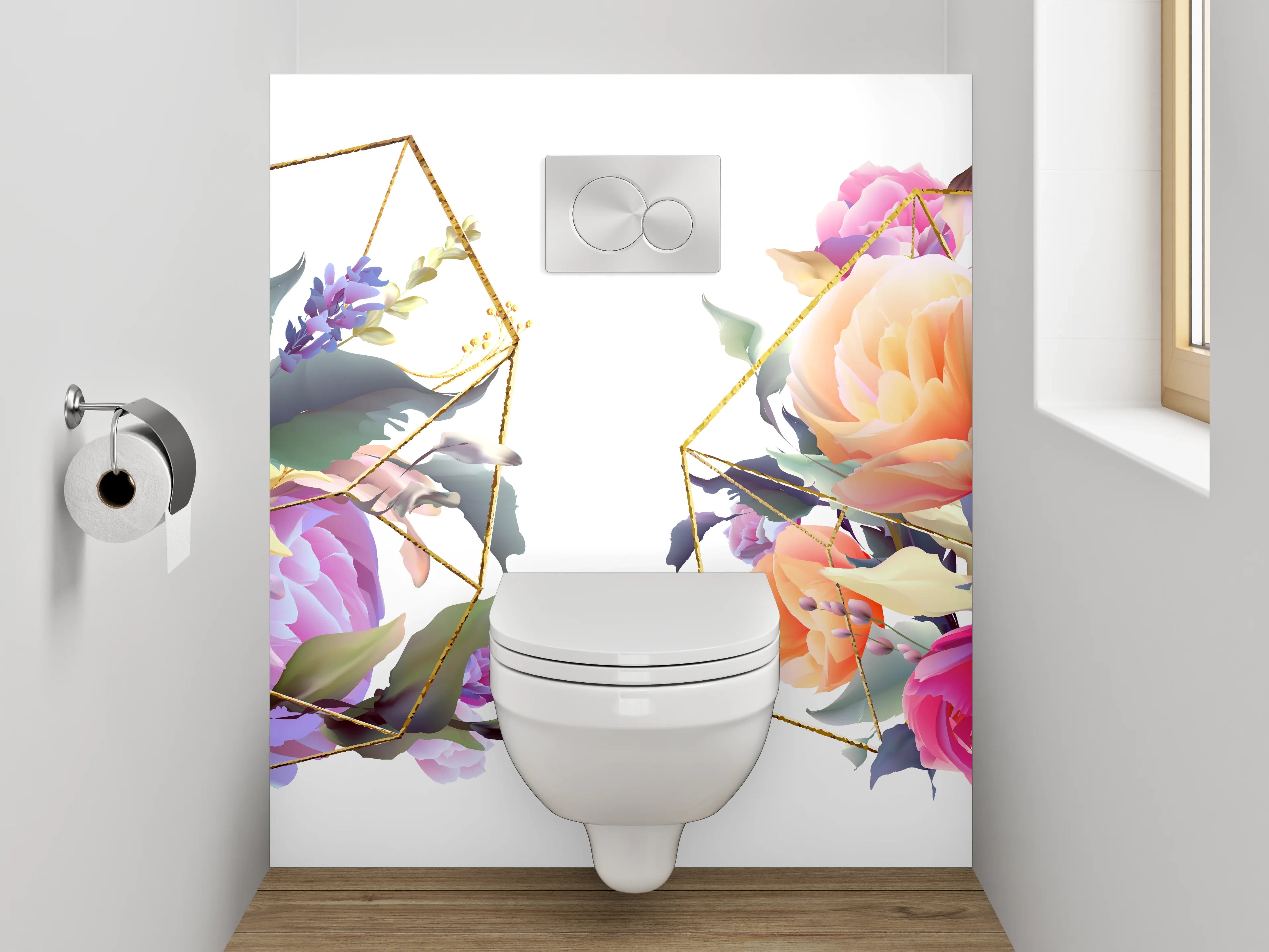 WC-Rückwand - Geometrische Blumen Aquarell Mix