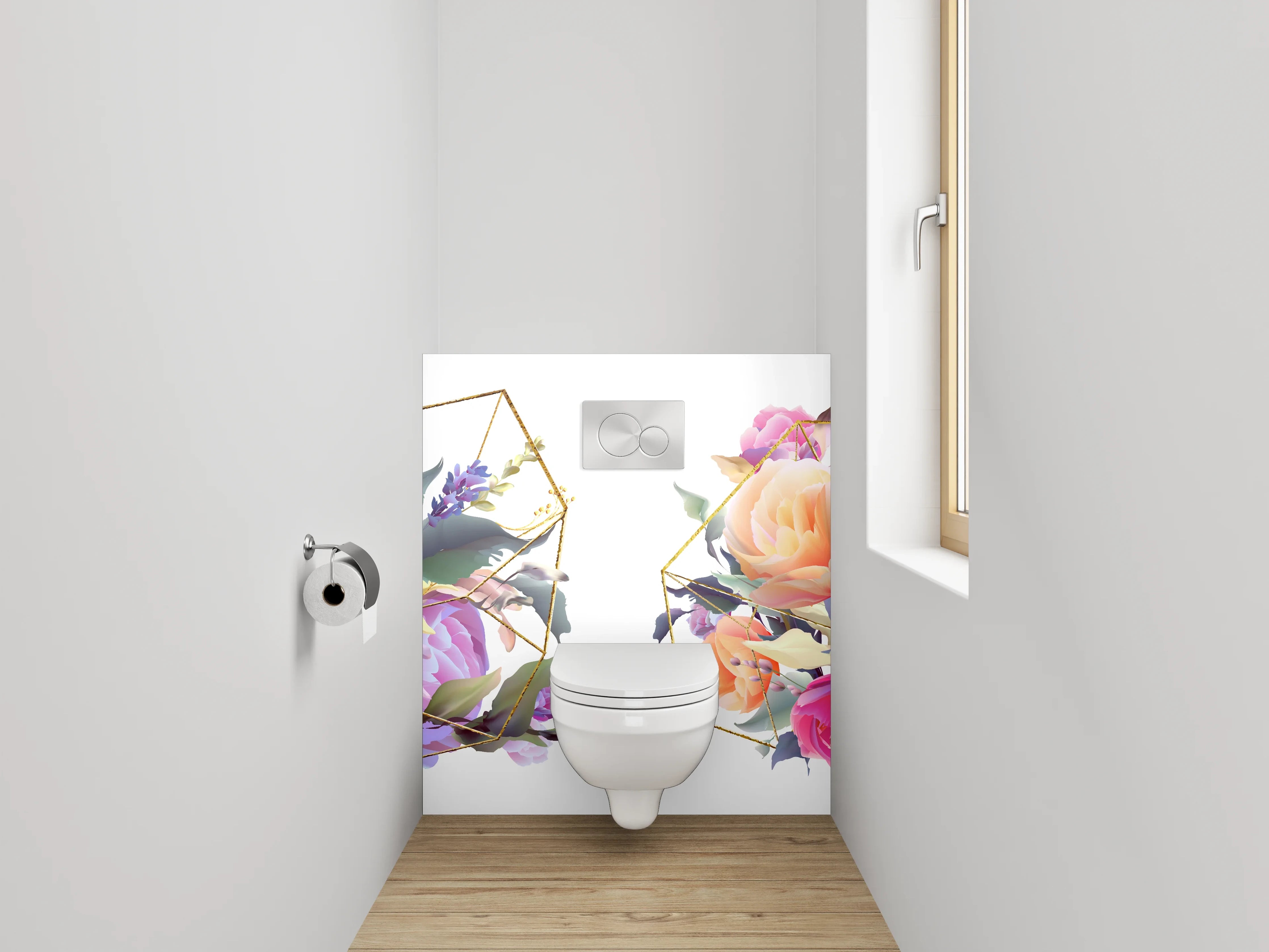 WC-Rückwand - Geometrische Blumen Aquarell Mix
