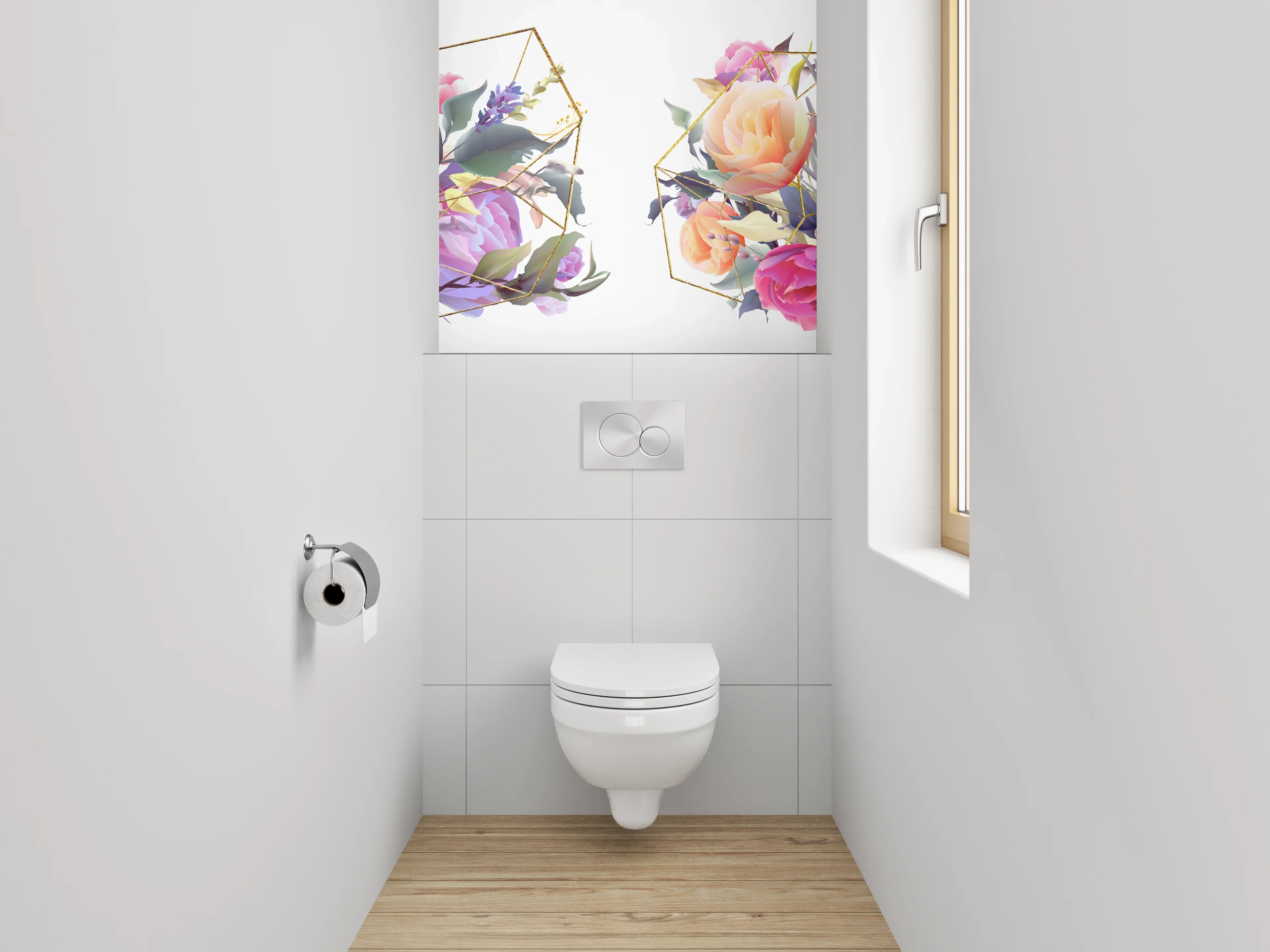 WC-Rückwand - Geometrische Blumen Aquarell Mix