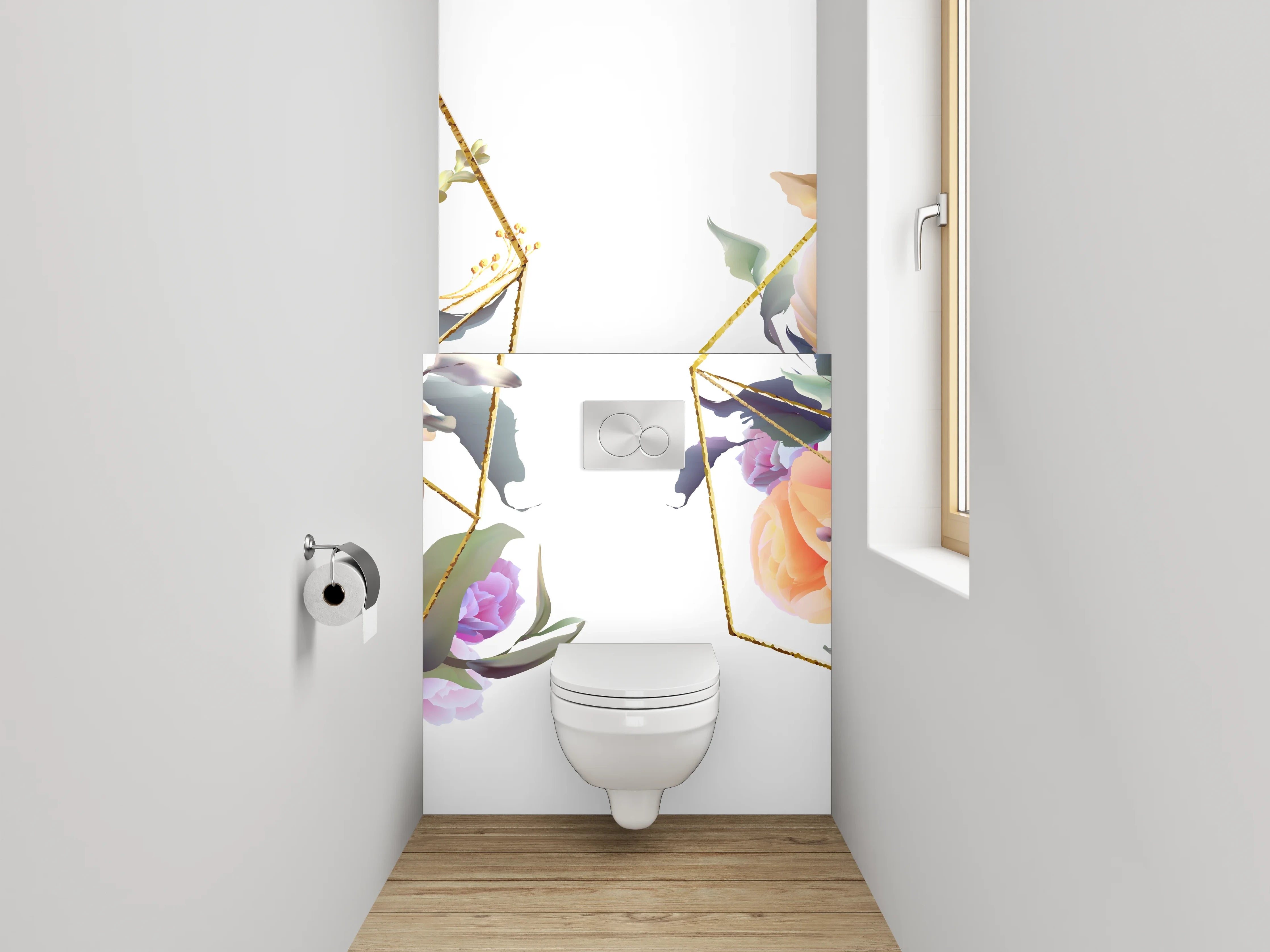 WC-Rückwand - Geometrische Blumen Aquarell Mix
