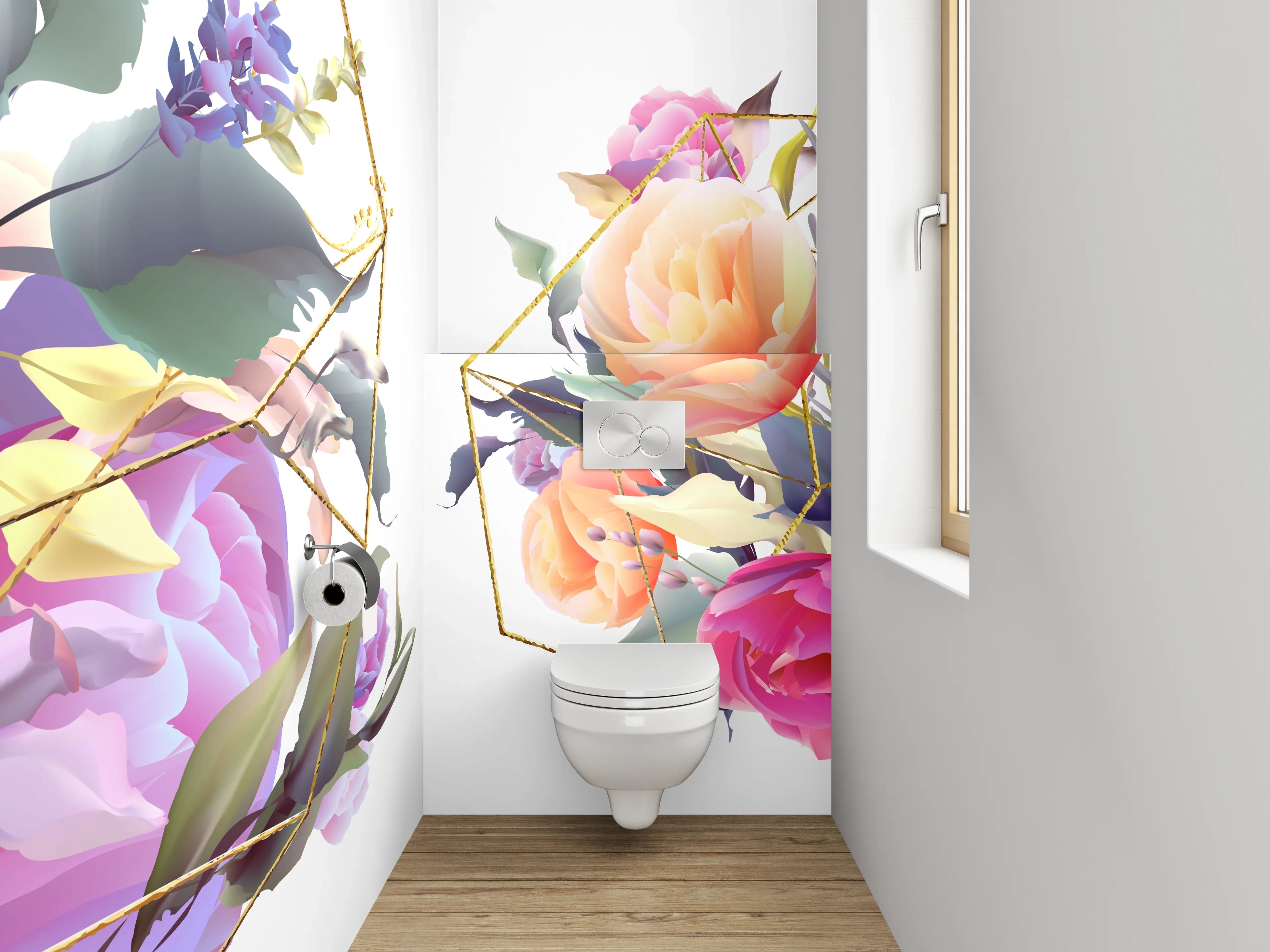 WC-Rückwand - Geometrische Blumen Aquarell Mix