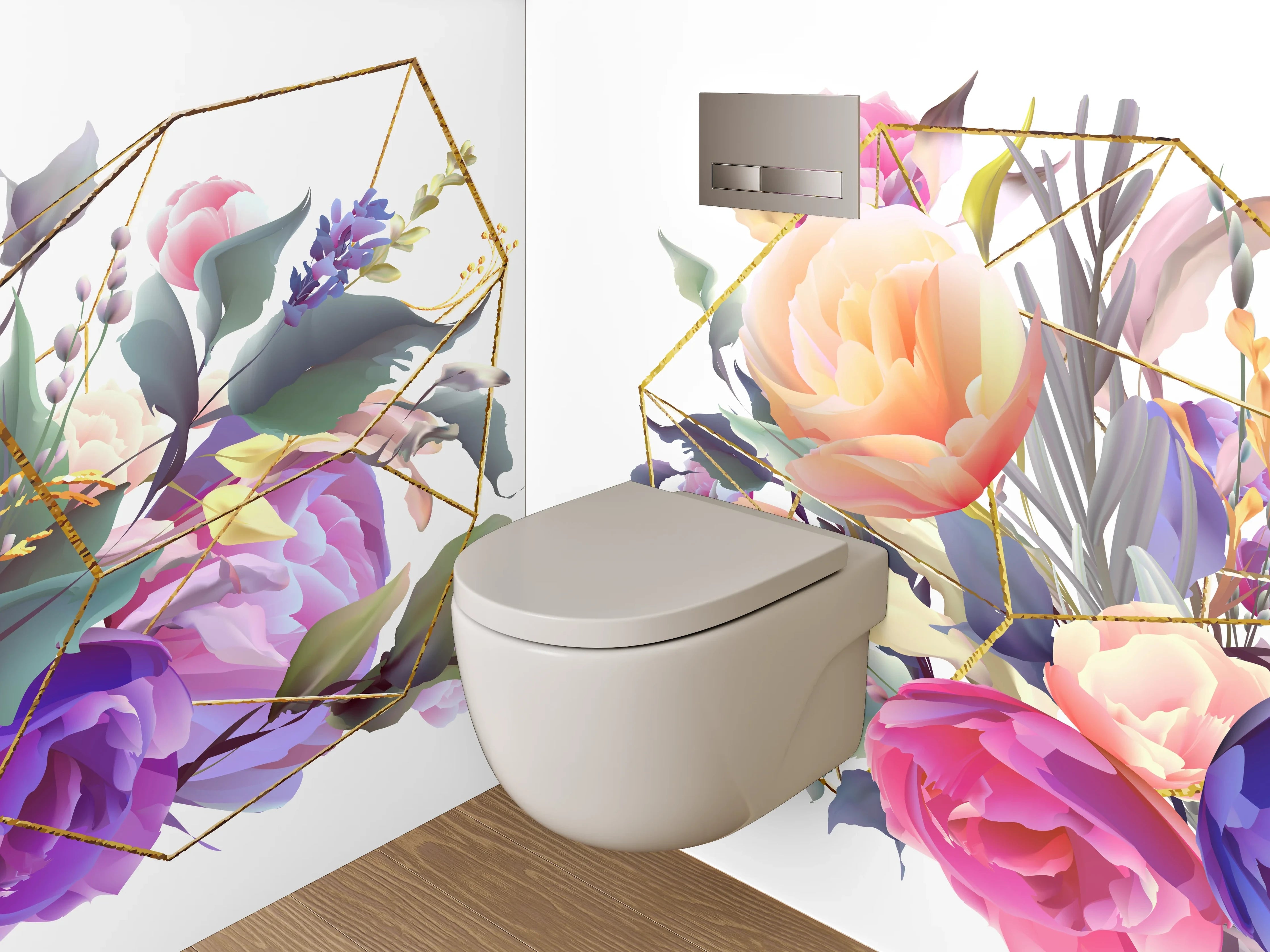 WC-Rückwand - Geometrische Blumen Aquarell Mix