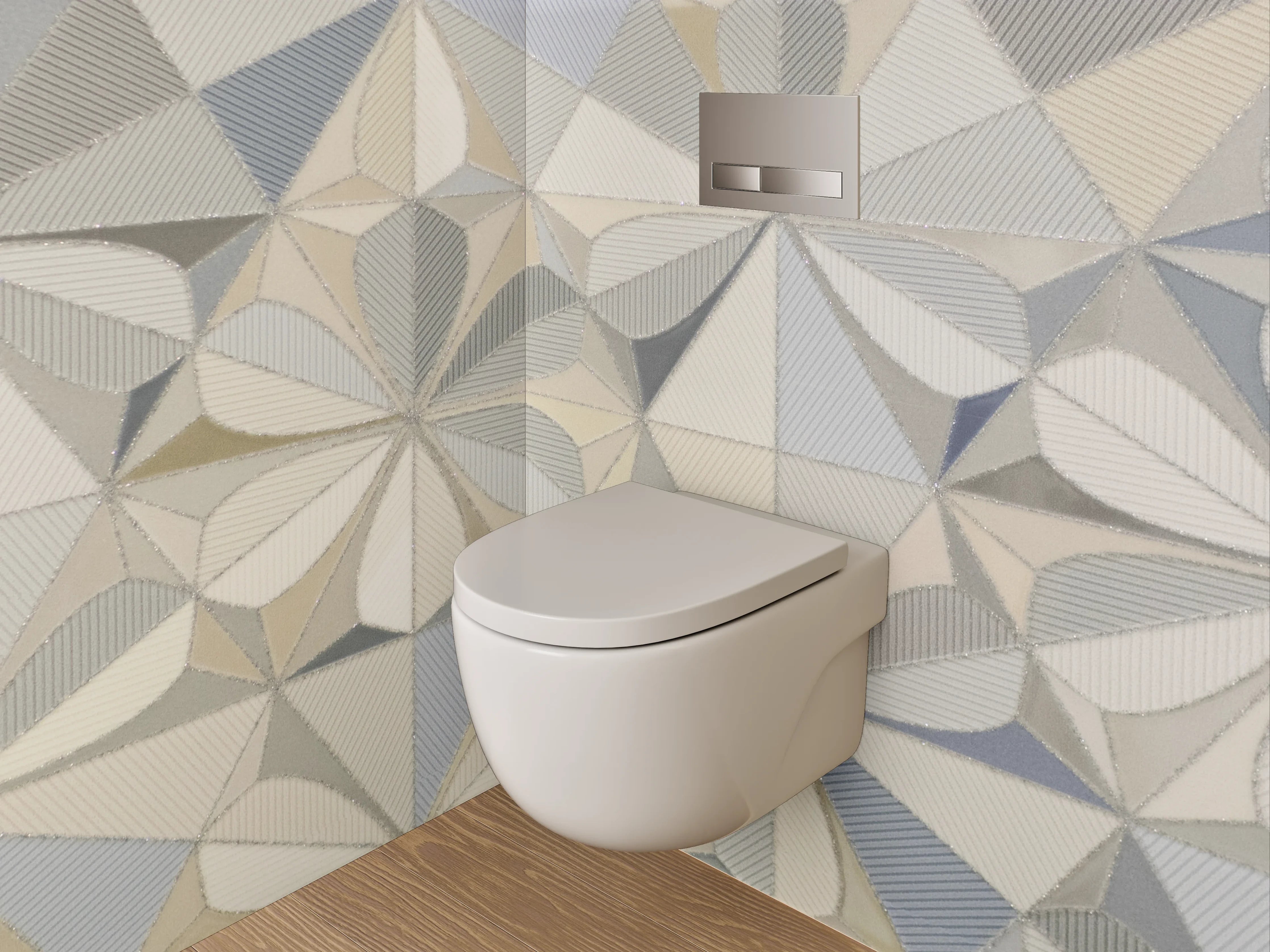 WC-Rückwand - Geometrische Fliesen in Weiß und Grau
