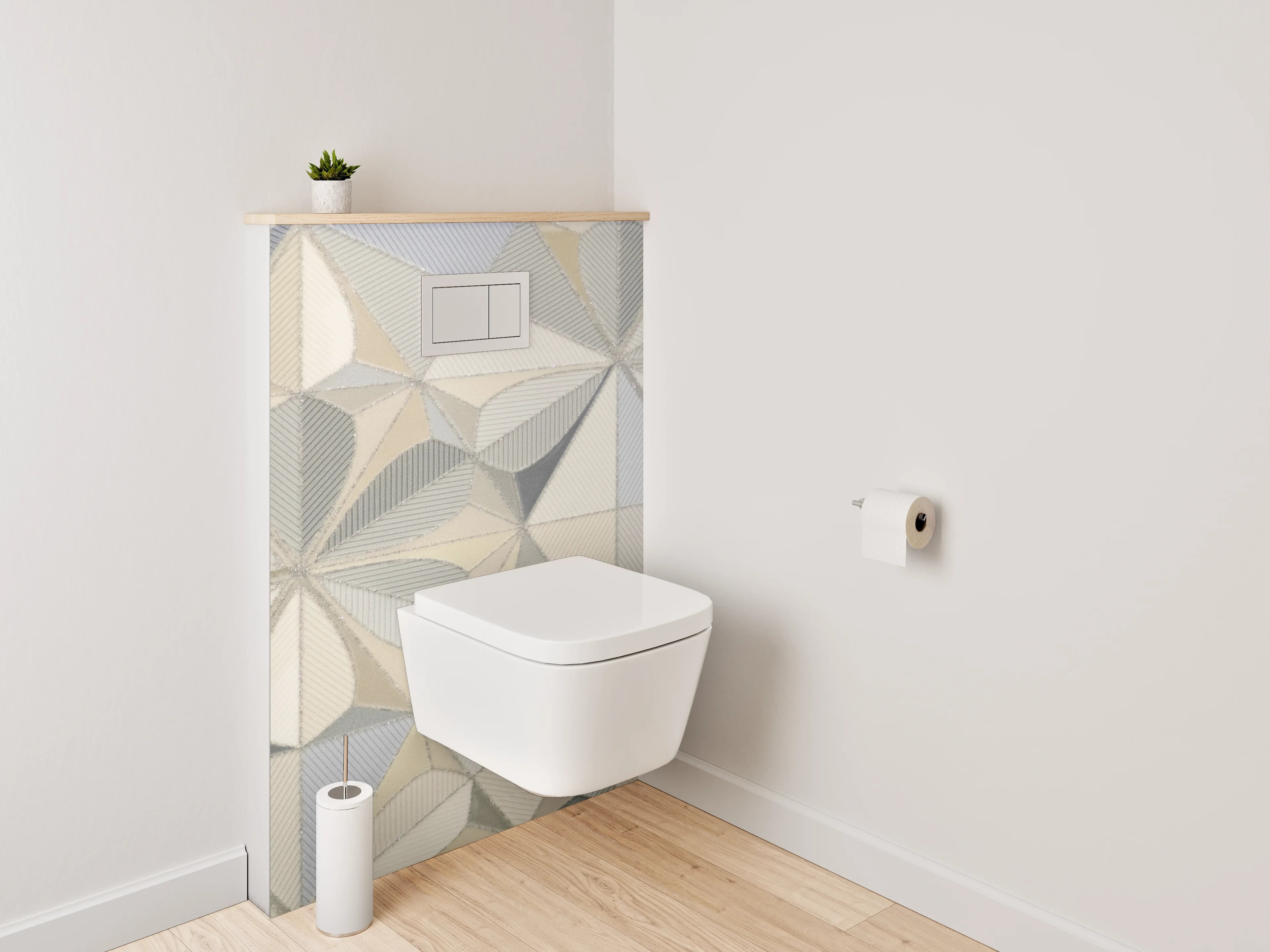 WC-Rückwand - Geometrische Fliesen in Weiß und Grau