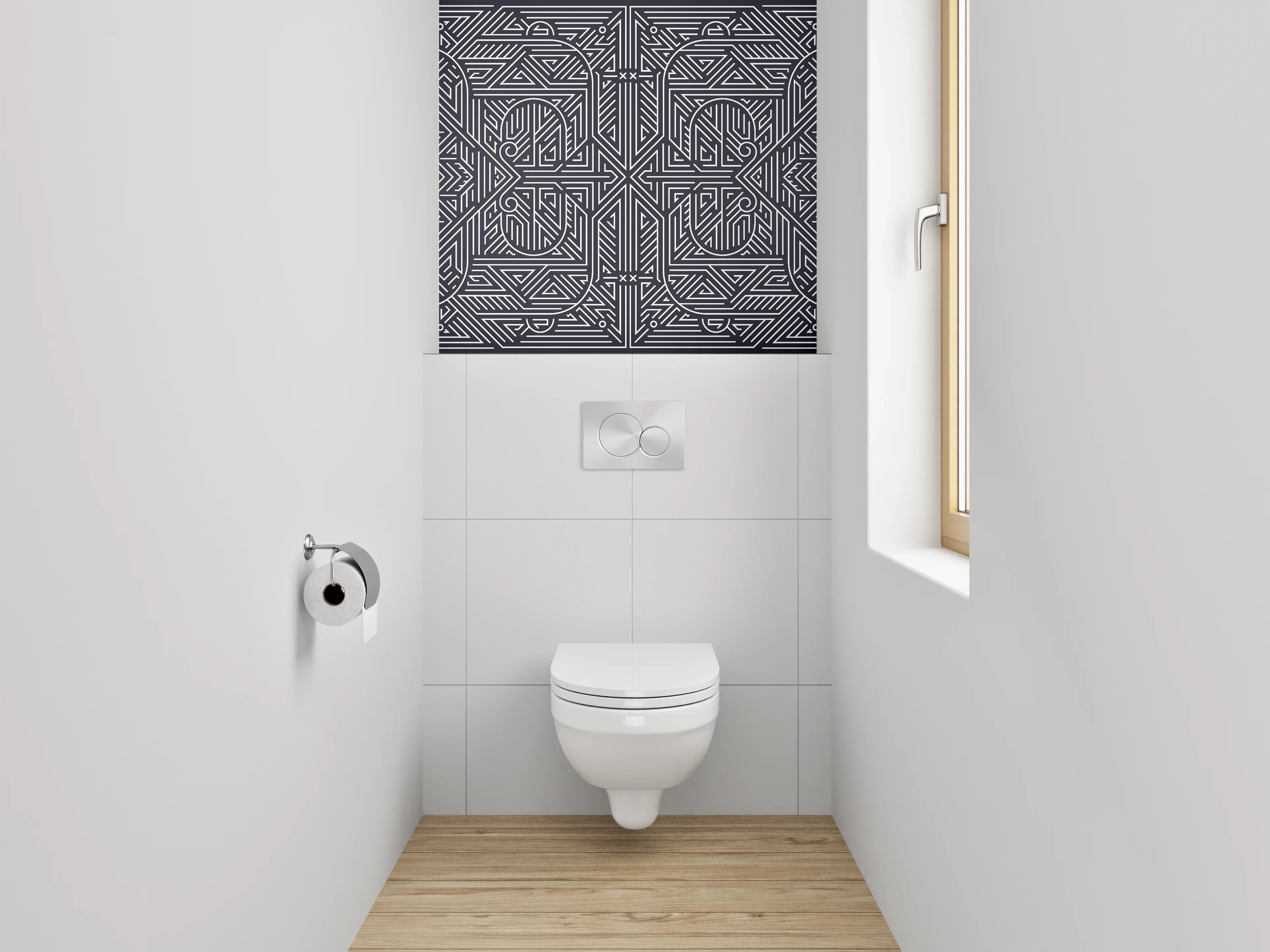 WC-Rückwand - Geometrische Fliesenmuster Grau für Wände