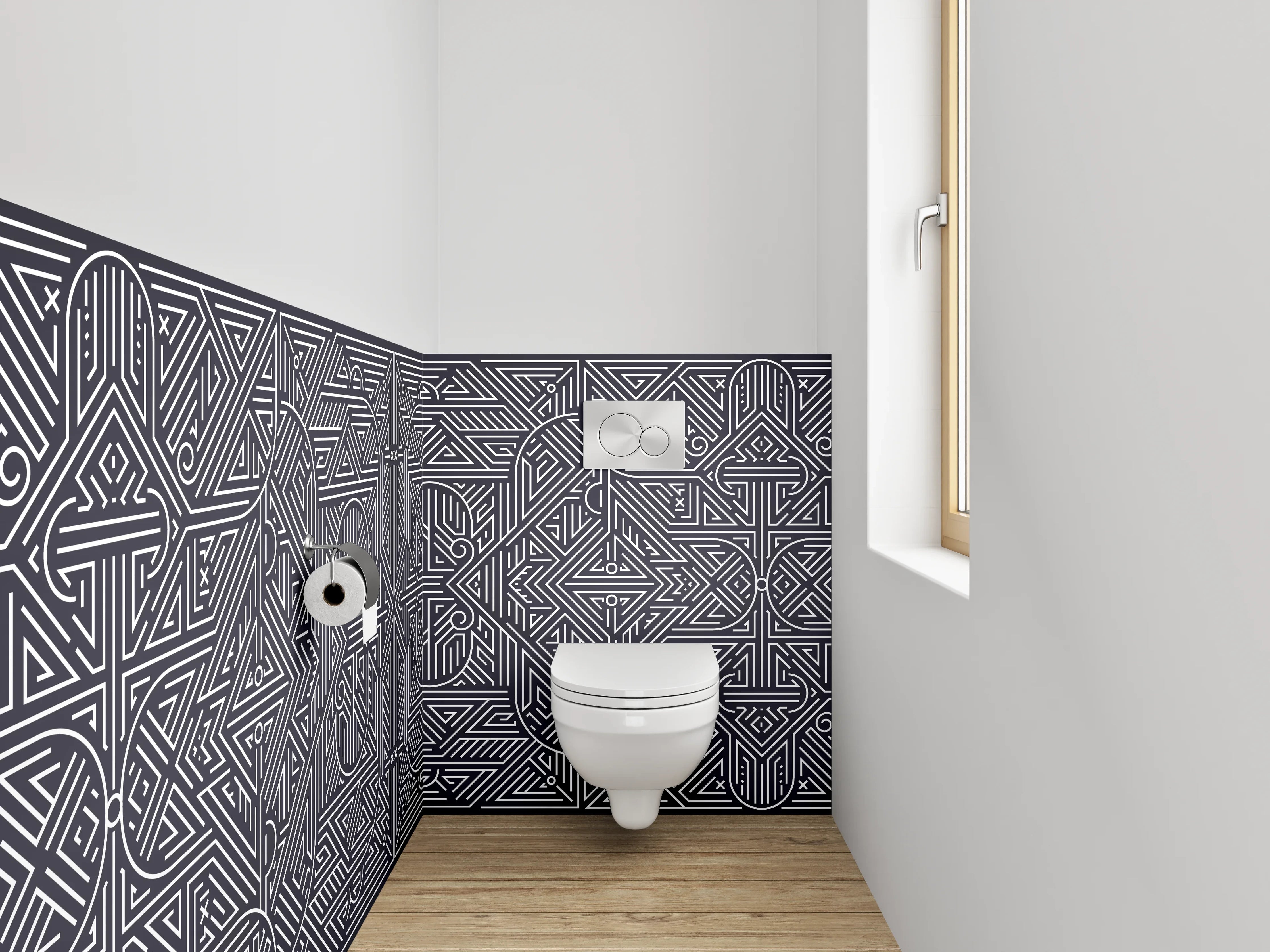 WC-Rückwand - Geometrische Fliesenmuster Grau für Wände