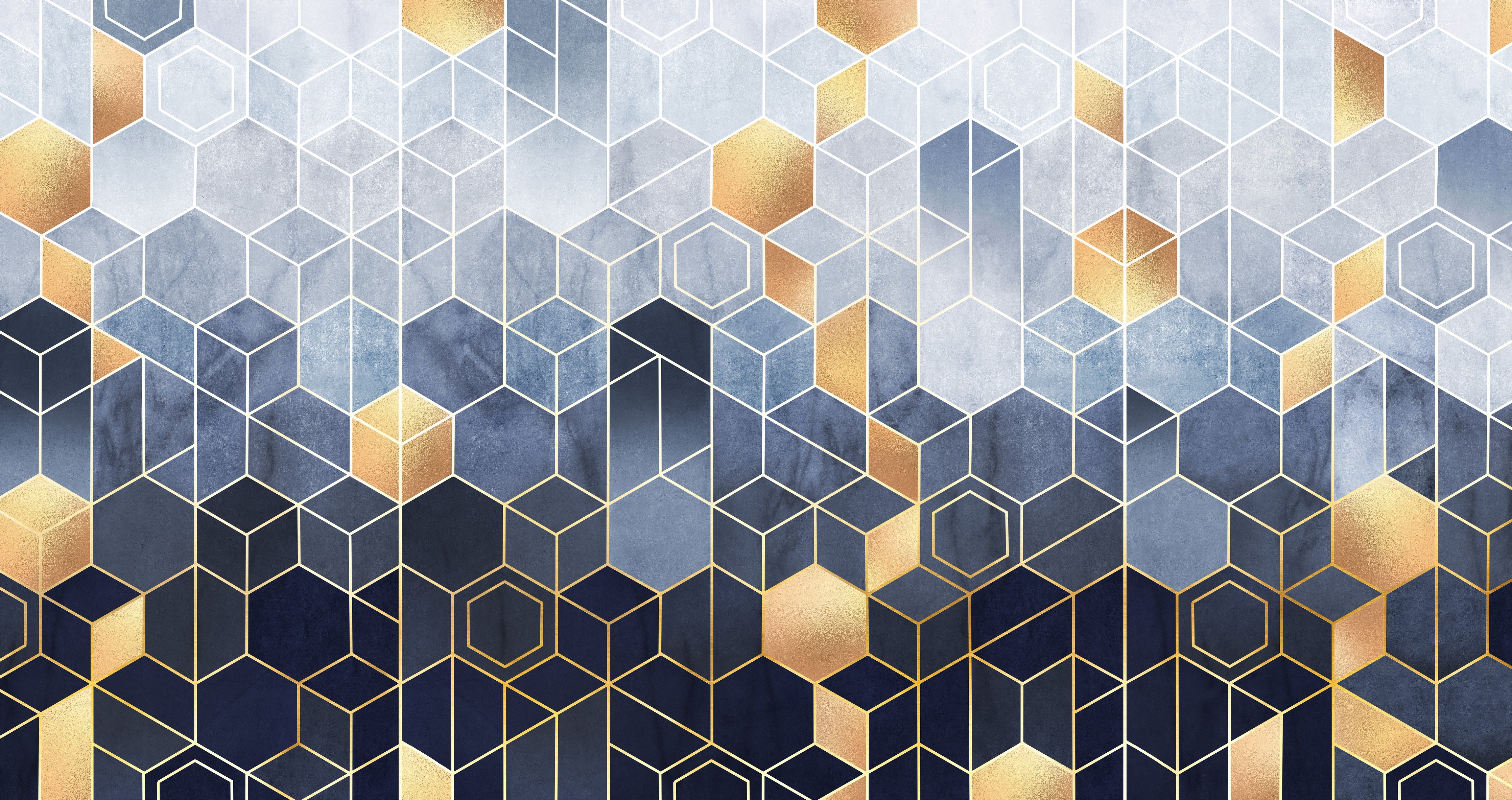 WC-Rückwand-Geometrische Hexagon-Muster Gold Blau