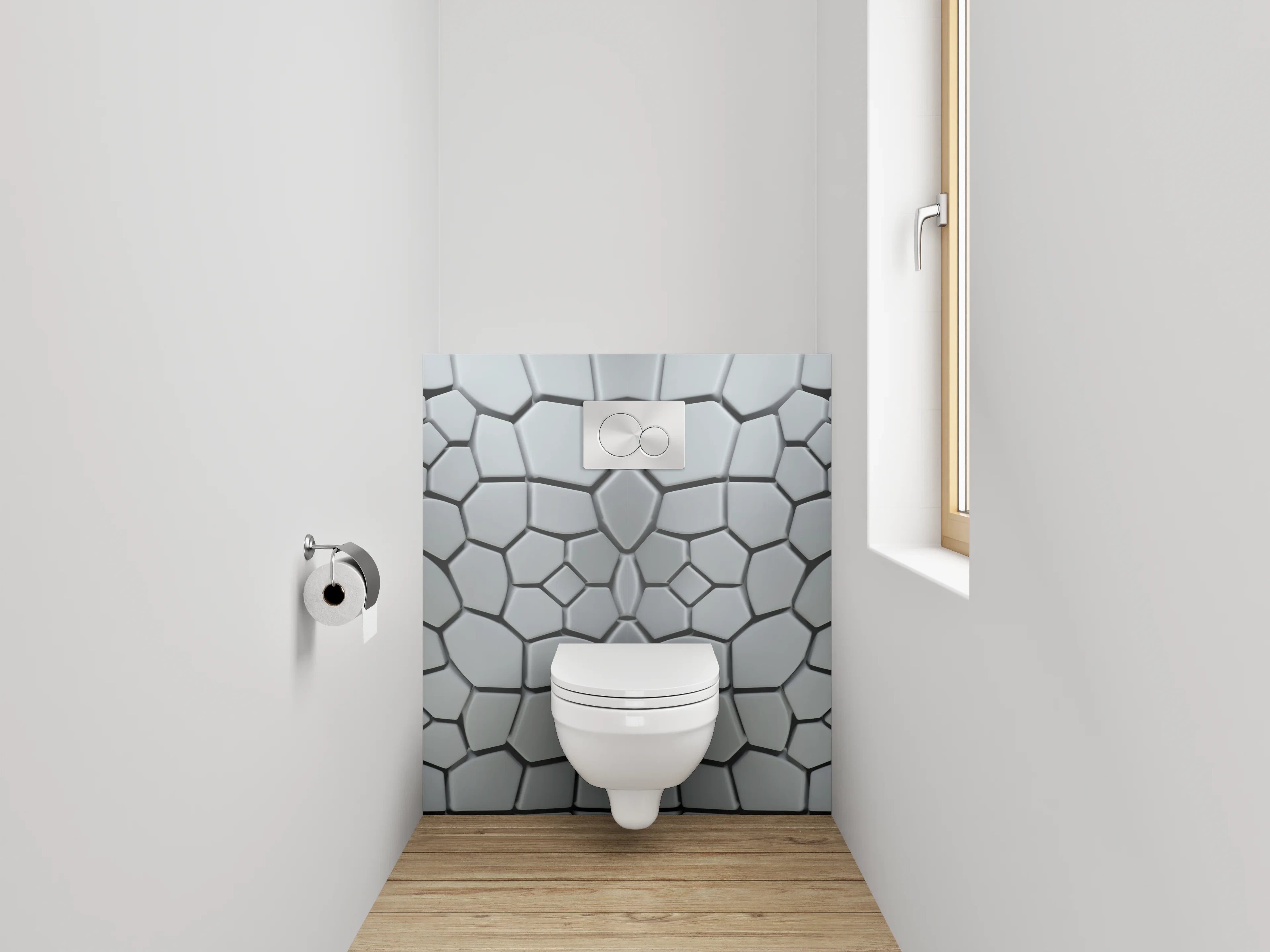 WC-Rückwand - Geometrische Mosaik Fliesen Silber Weiß Grau