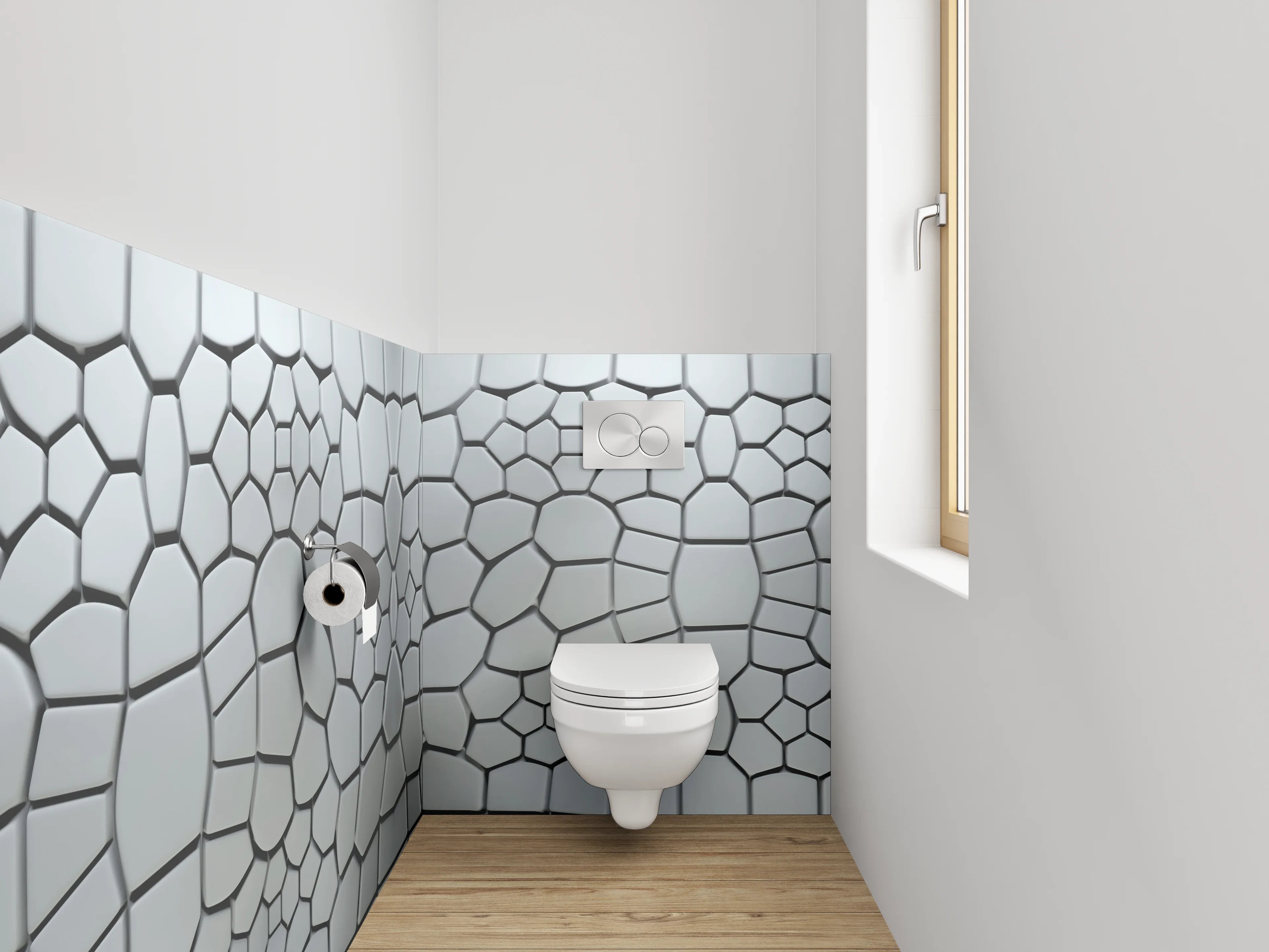 WC-Rückwand - Geometrische Mosaik Fliesen Silber Weiß Grau