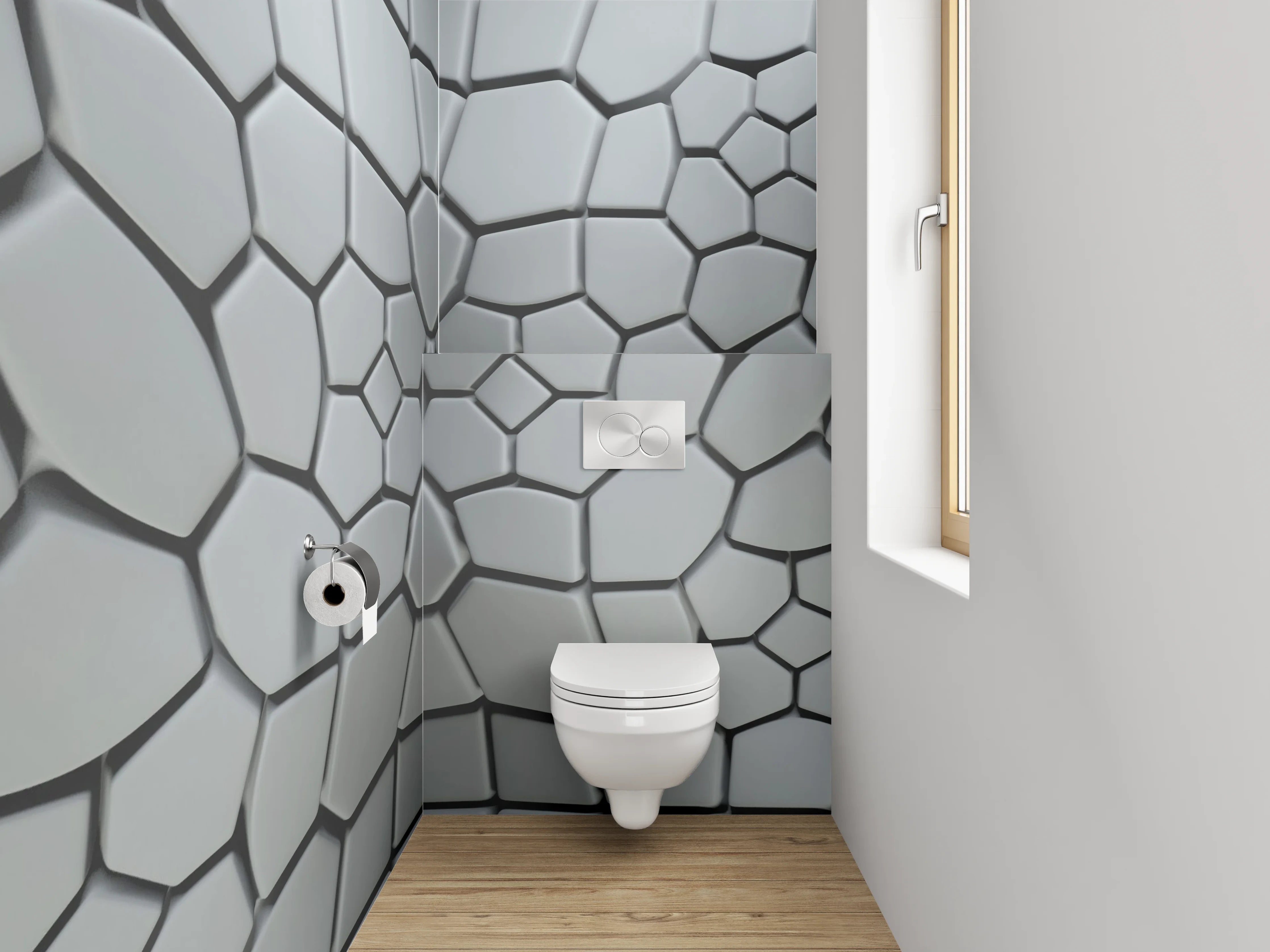 WC-Rückwand - Geometrische Mosaik Fliesen Silber Weiß Grau