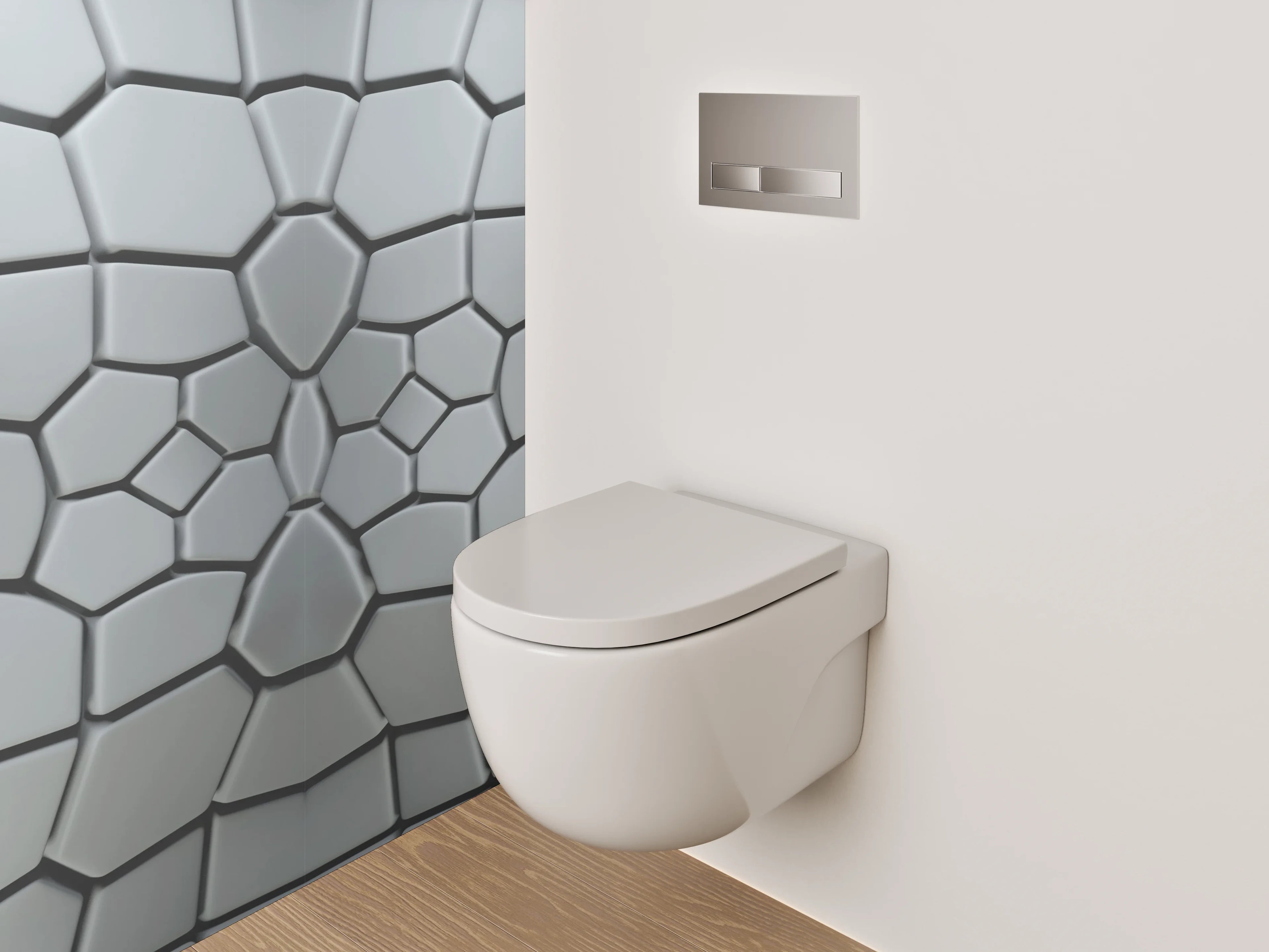 WC-Rückwand - Geometrische Mosaik Fliesen Silber Weiß Grau