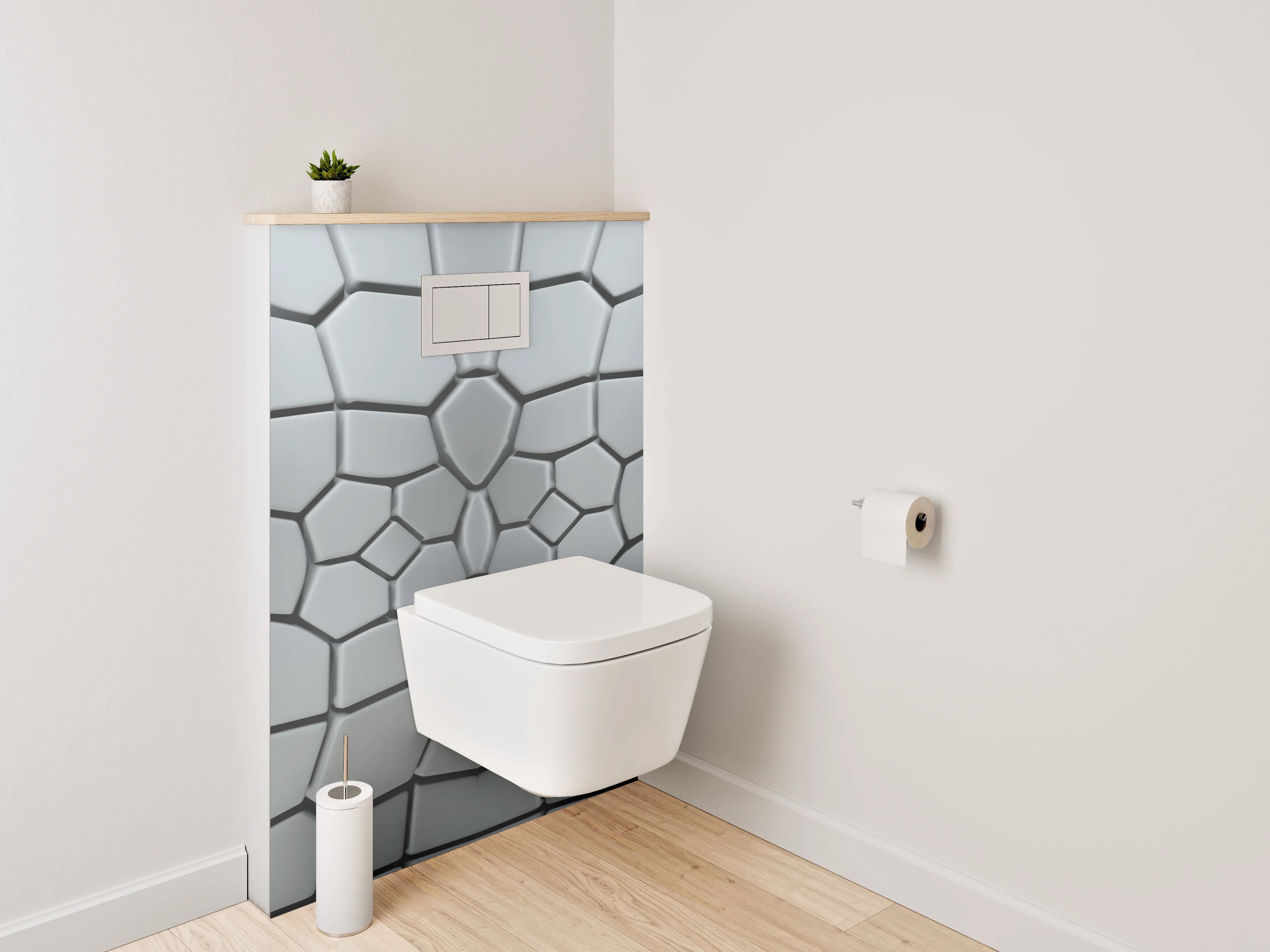 WC-Rückwand - Geometrische Mosaik Fliesen Silber Weiß Grau