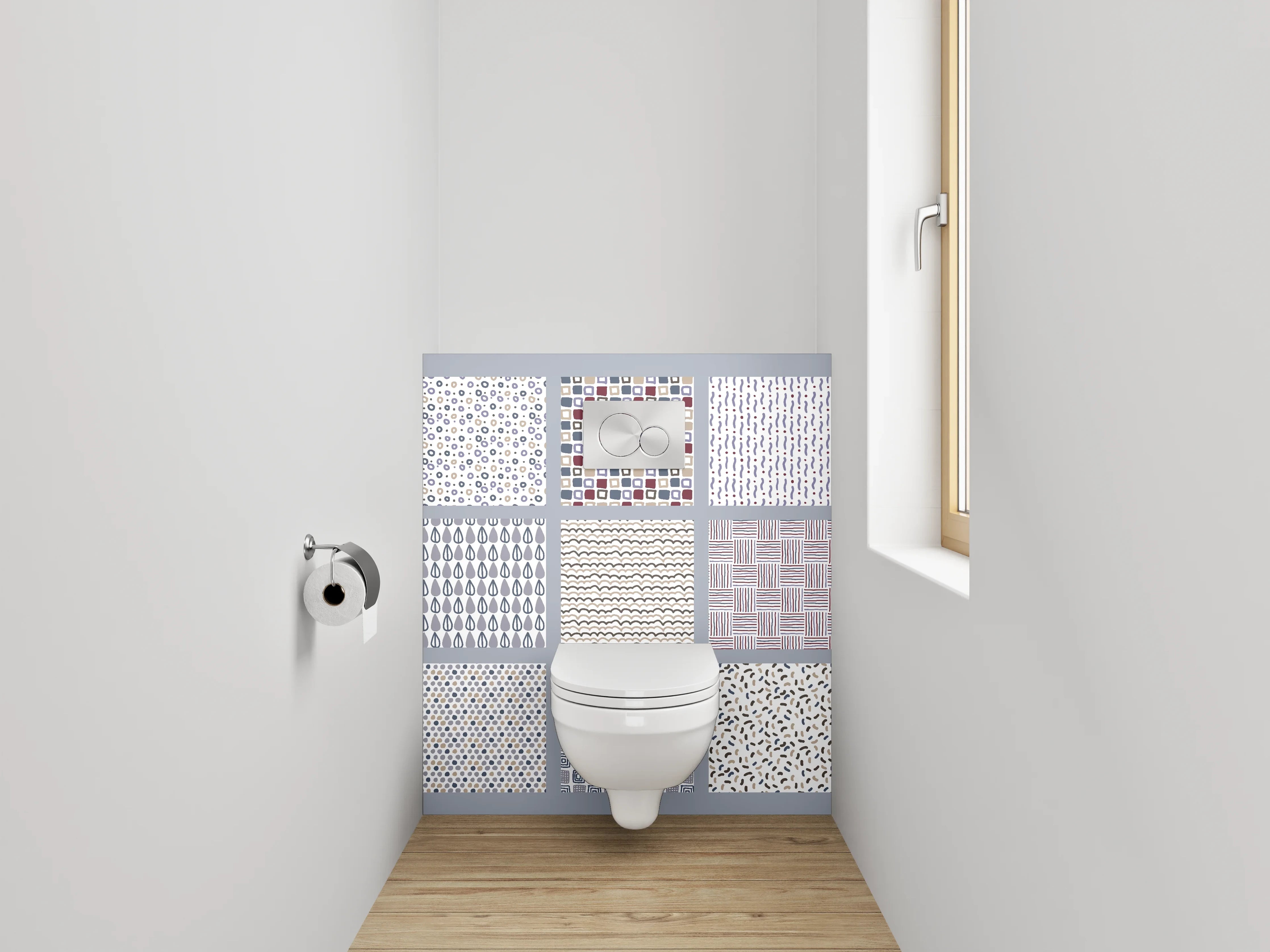 WC-Rückwand - Geometrische Muster Pastell Mix