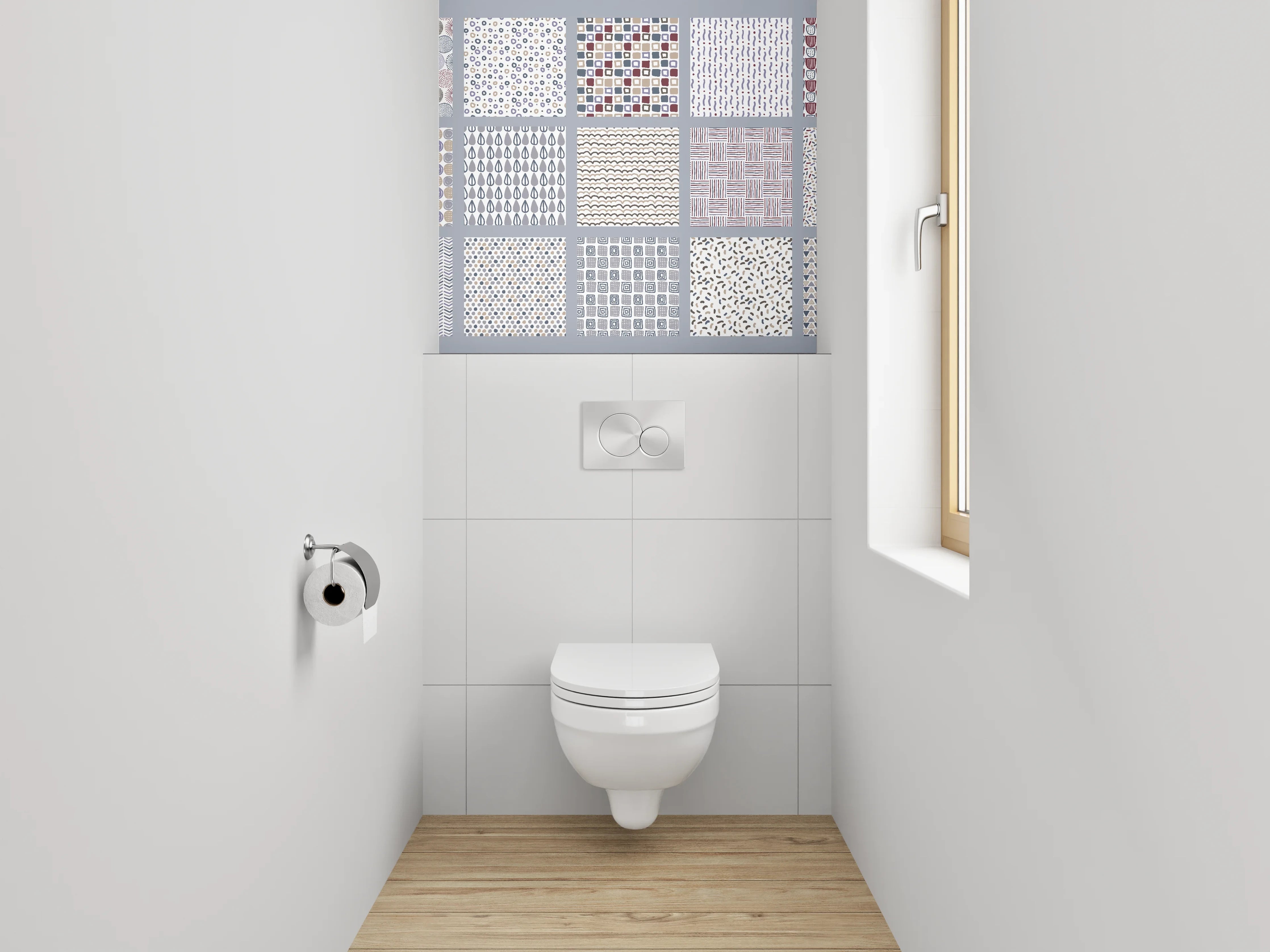 WC-Rückwand - Geometrische Muster Pastell Mix