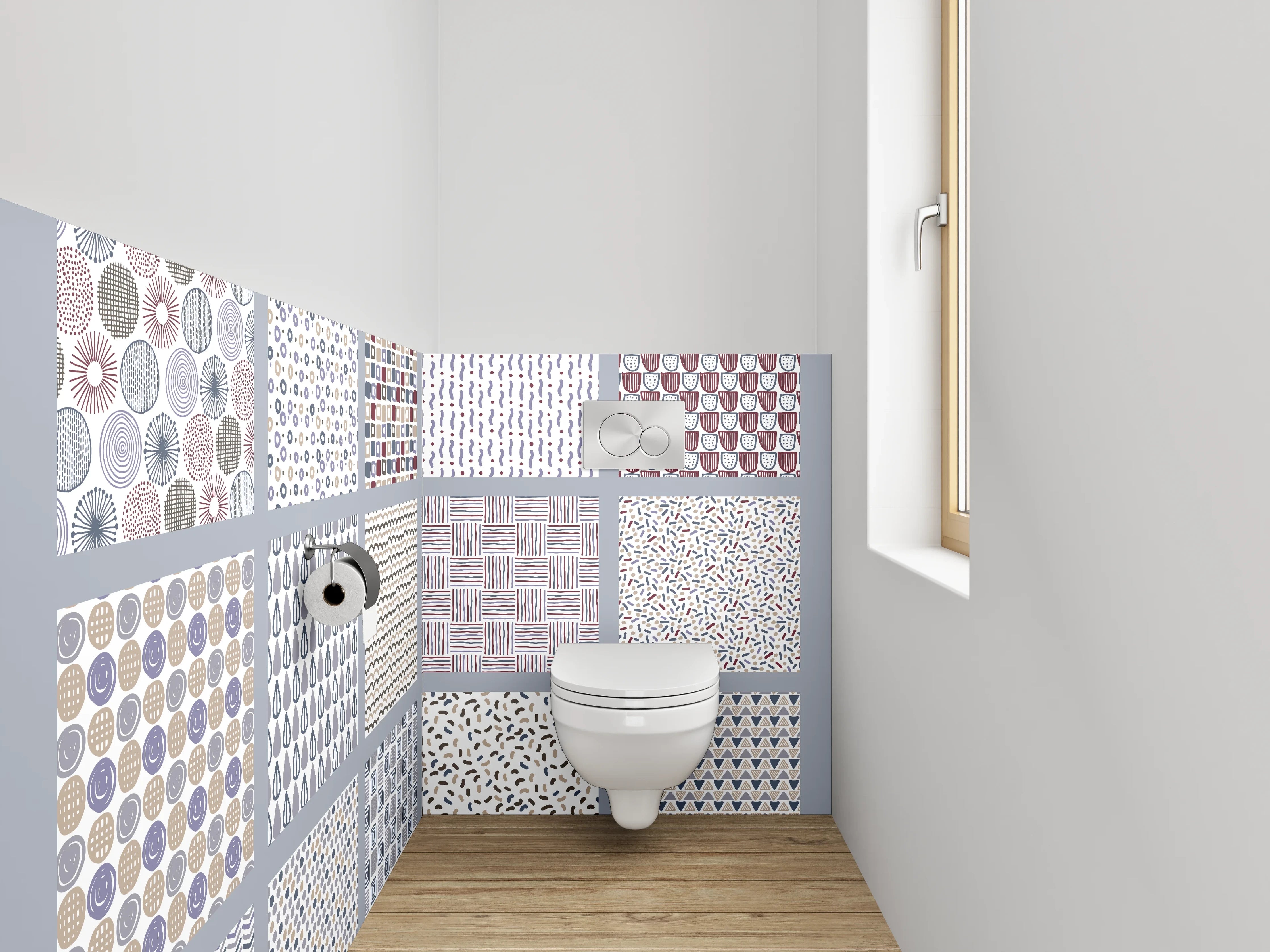 WC-Rückwand - Geometrische Muster Pastell Mix