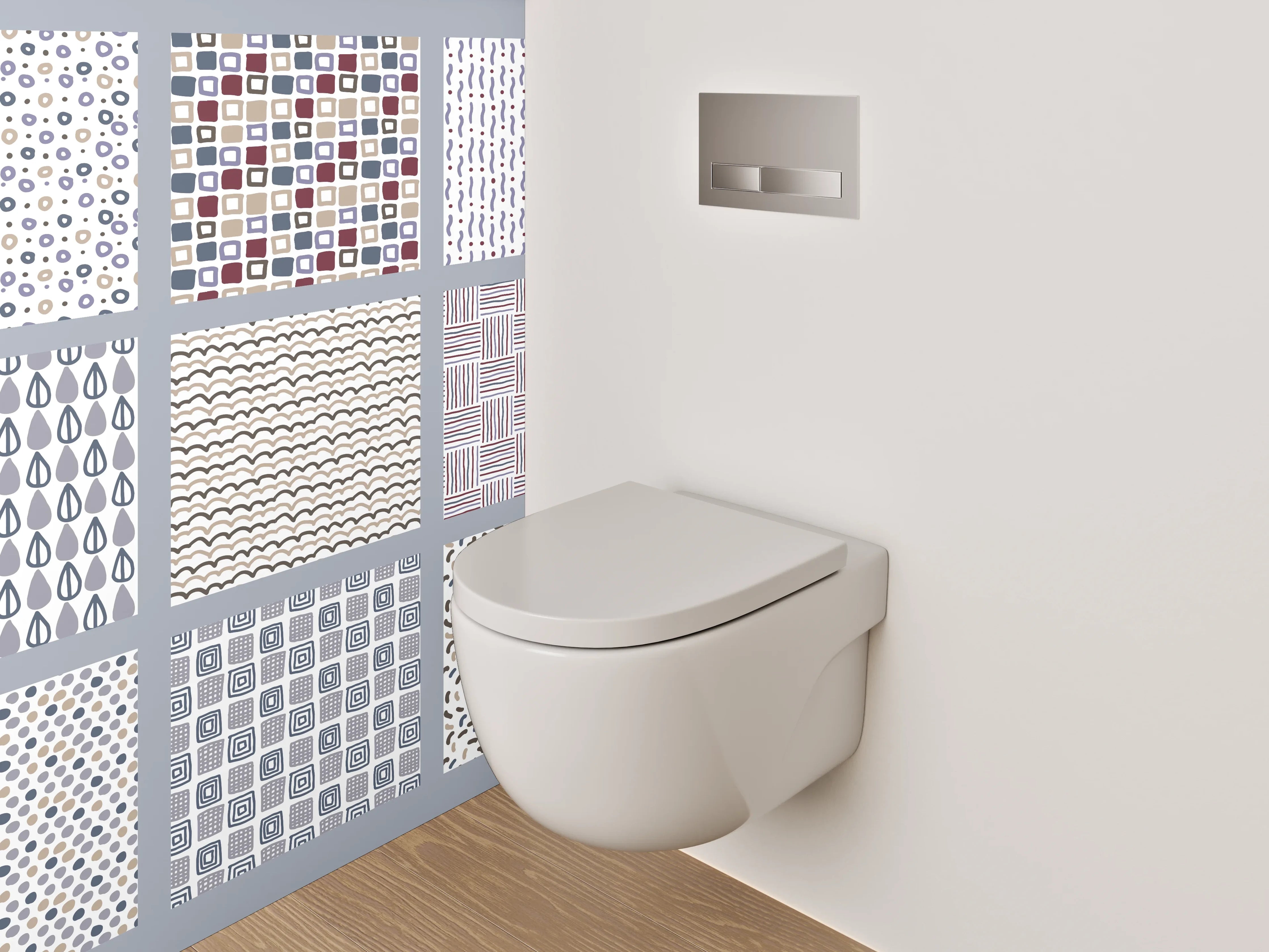 WC-Rückwand - Geometrische Muster Pastell Mix