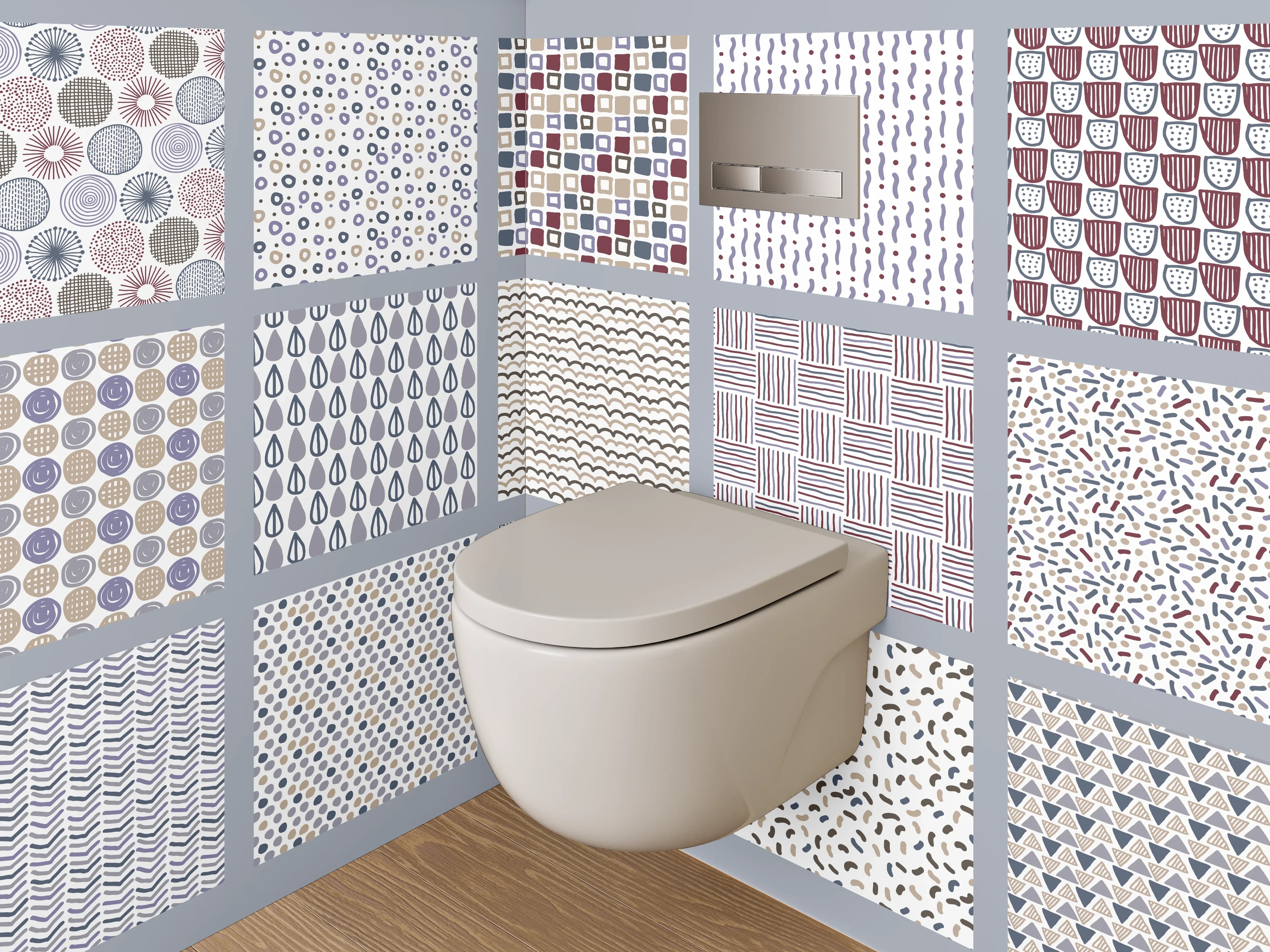 WC-Rückwand - Geometrische Muster Pastell Mix