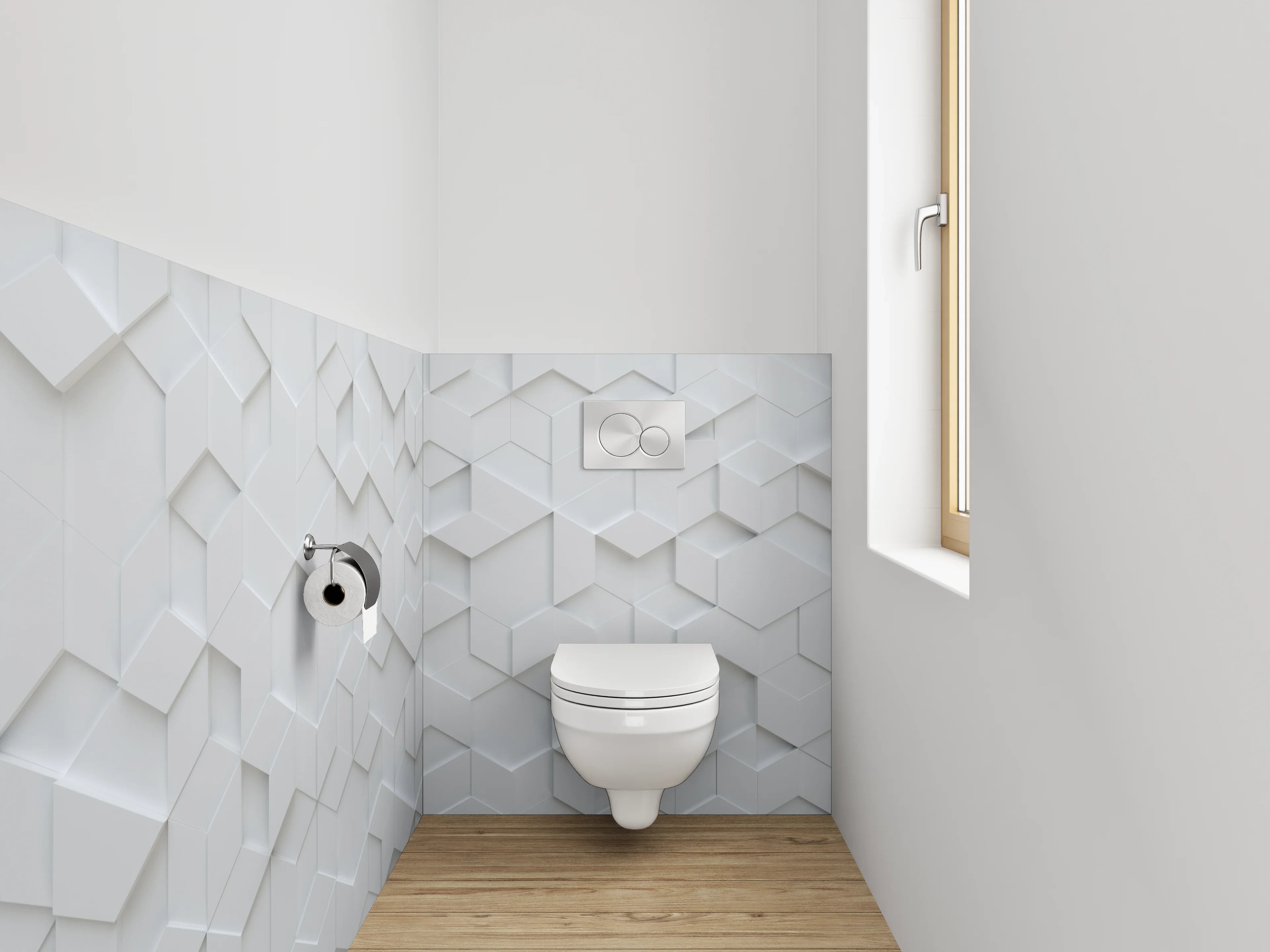 WC-Rückwand - Geometrische weiße 3D Muster-Fliesen