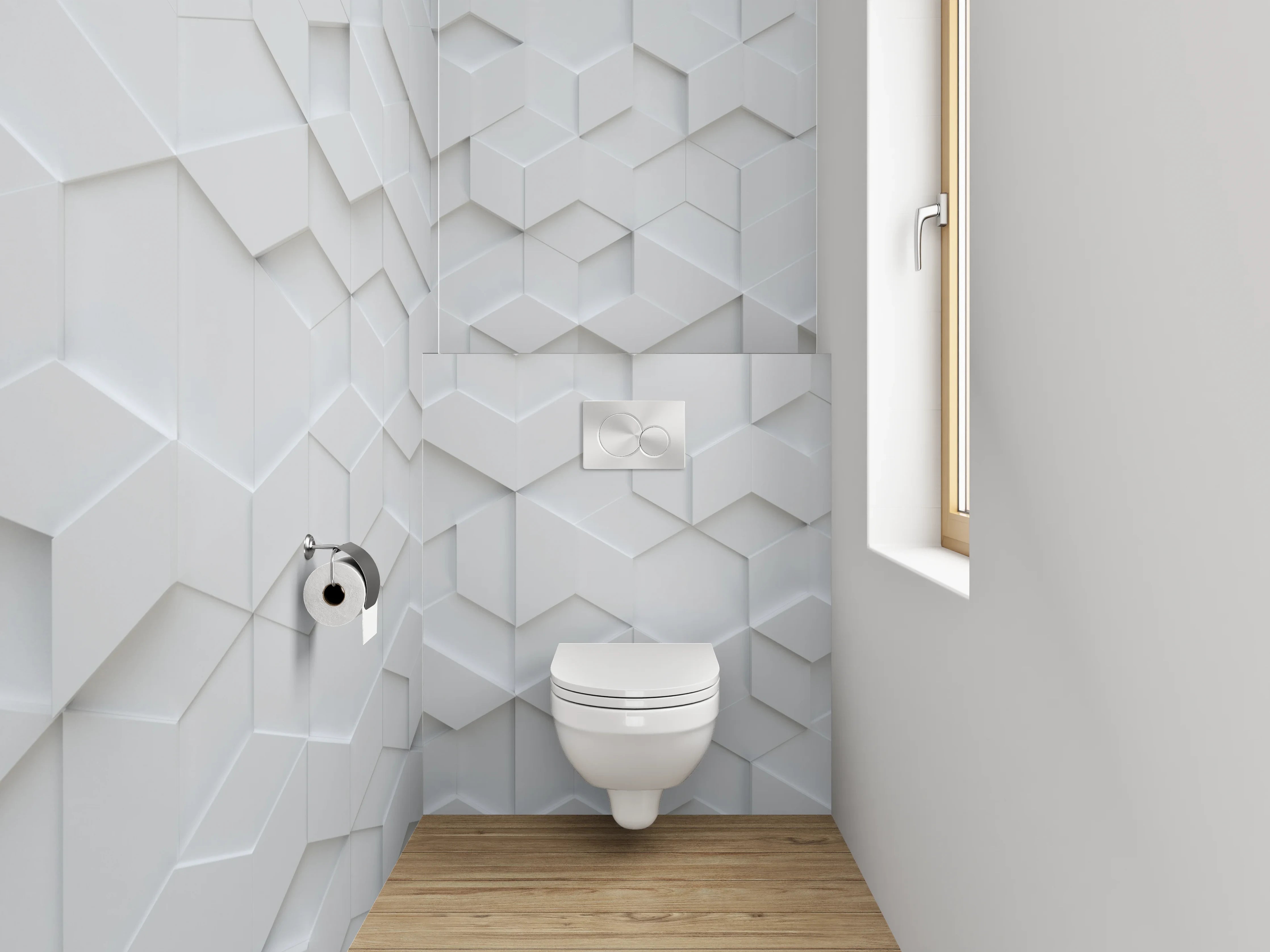 WC-Rückwand - Geometrische weiße 3D Muster-Fliesen