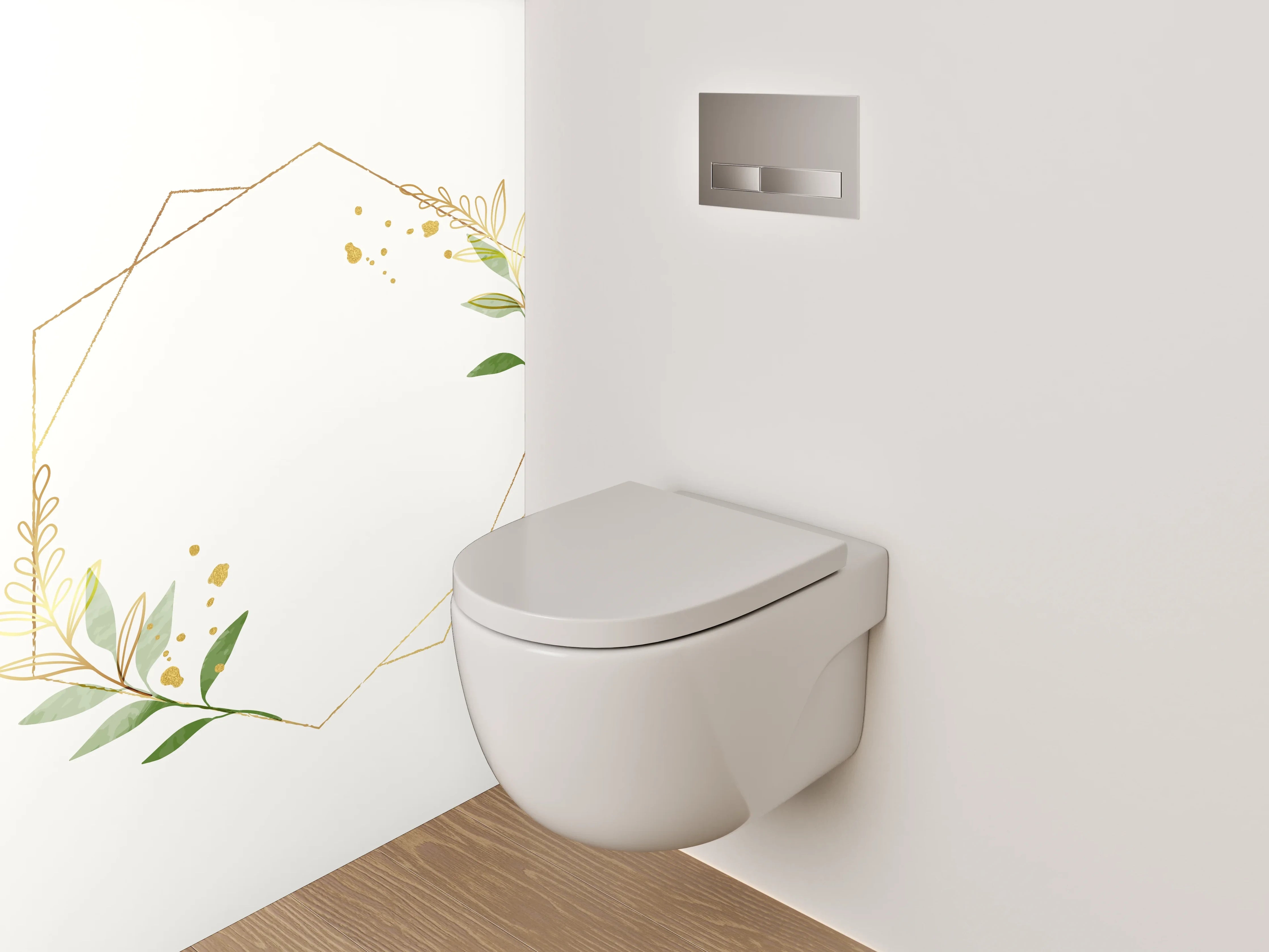 WC-Rückwand - Geometrischer Blätterrahmen auf Weiß