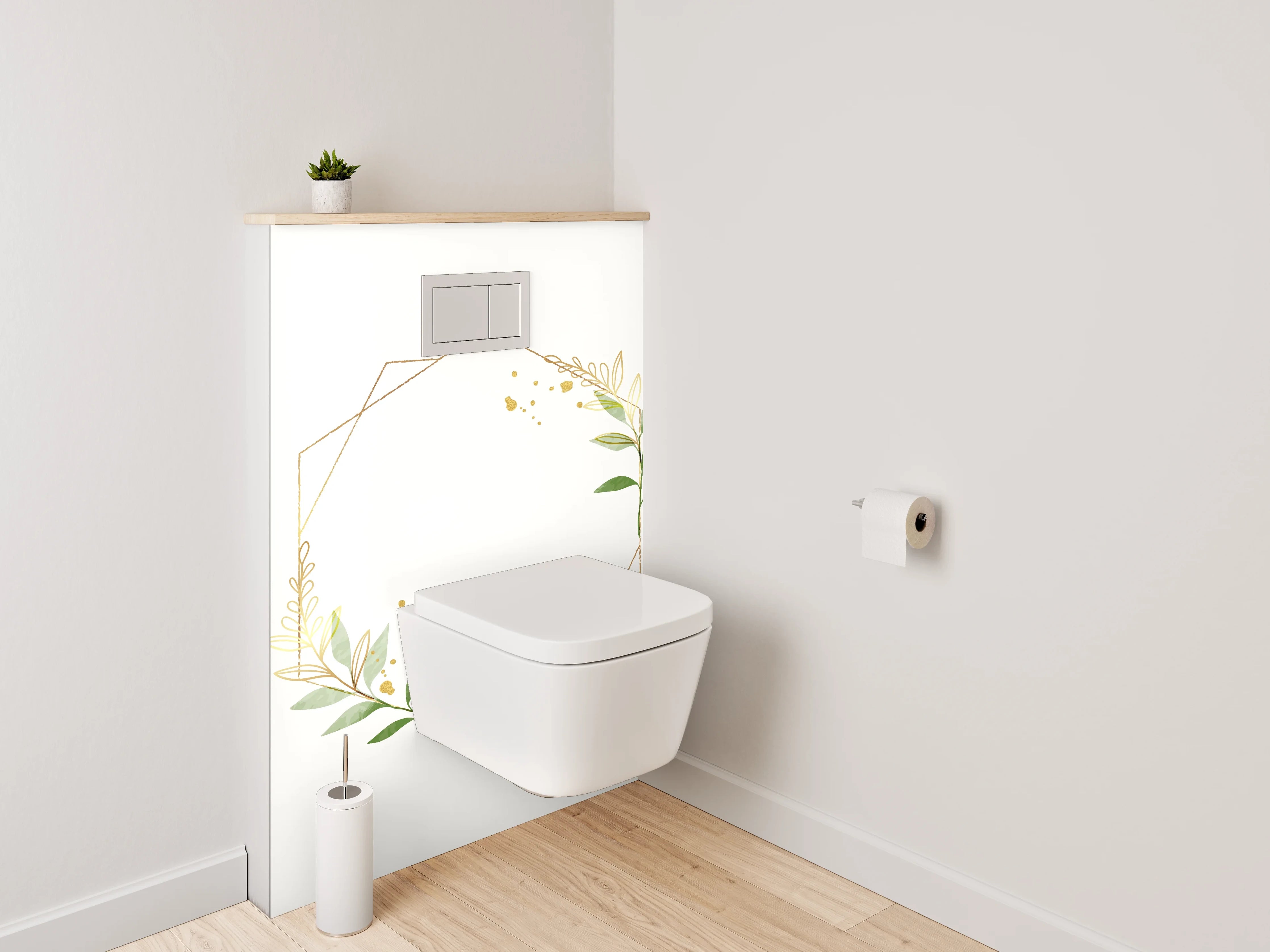 WC-Rückwand - Geometrischer Blätterrahmen auf Weiß