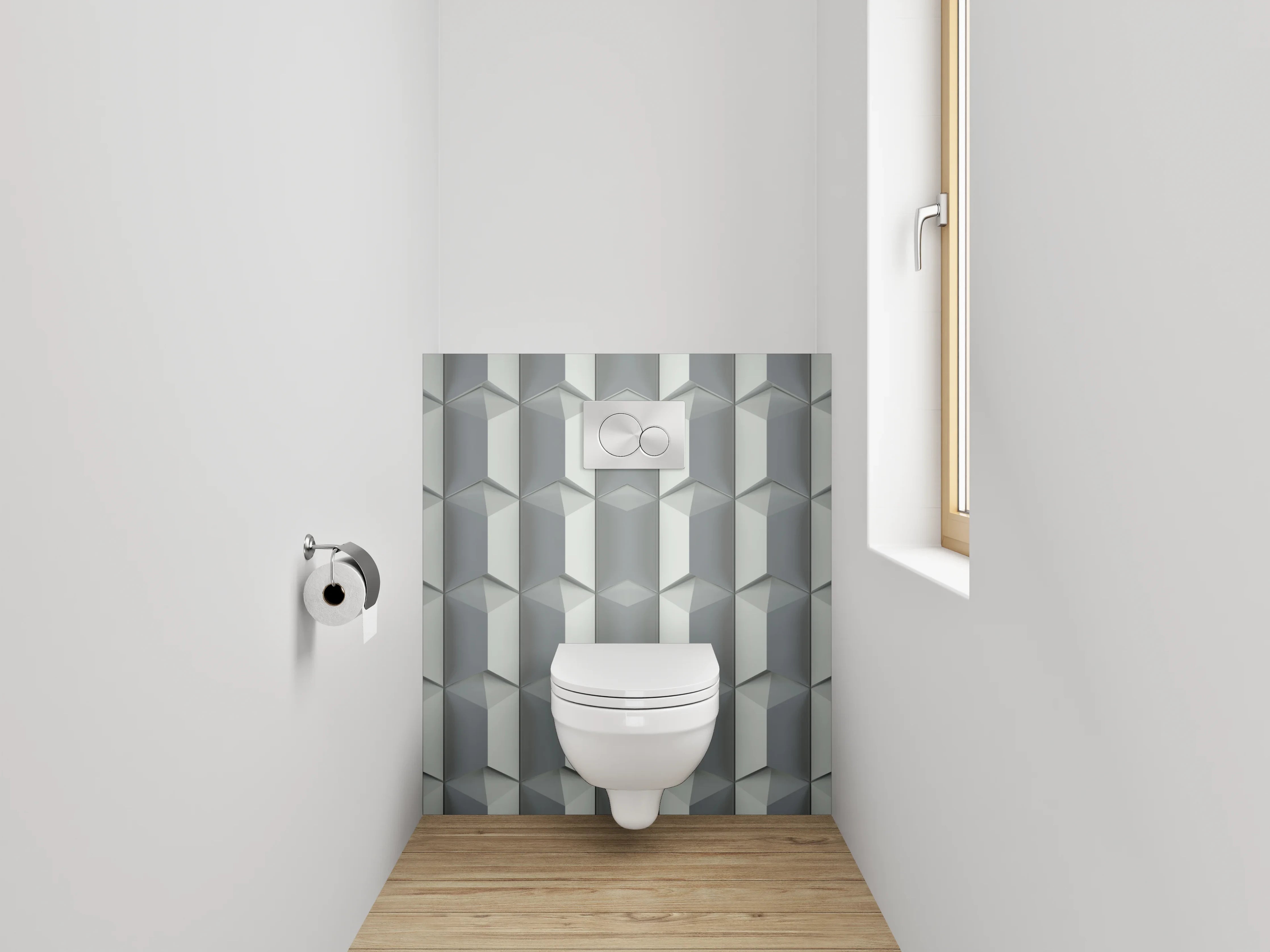 WC-Rückwand - Geometrisches 3D-Muster Grau Metallic