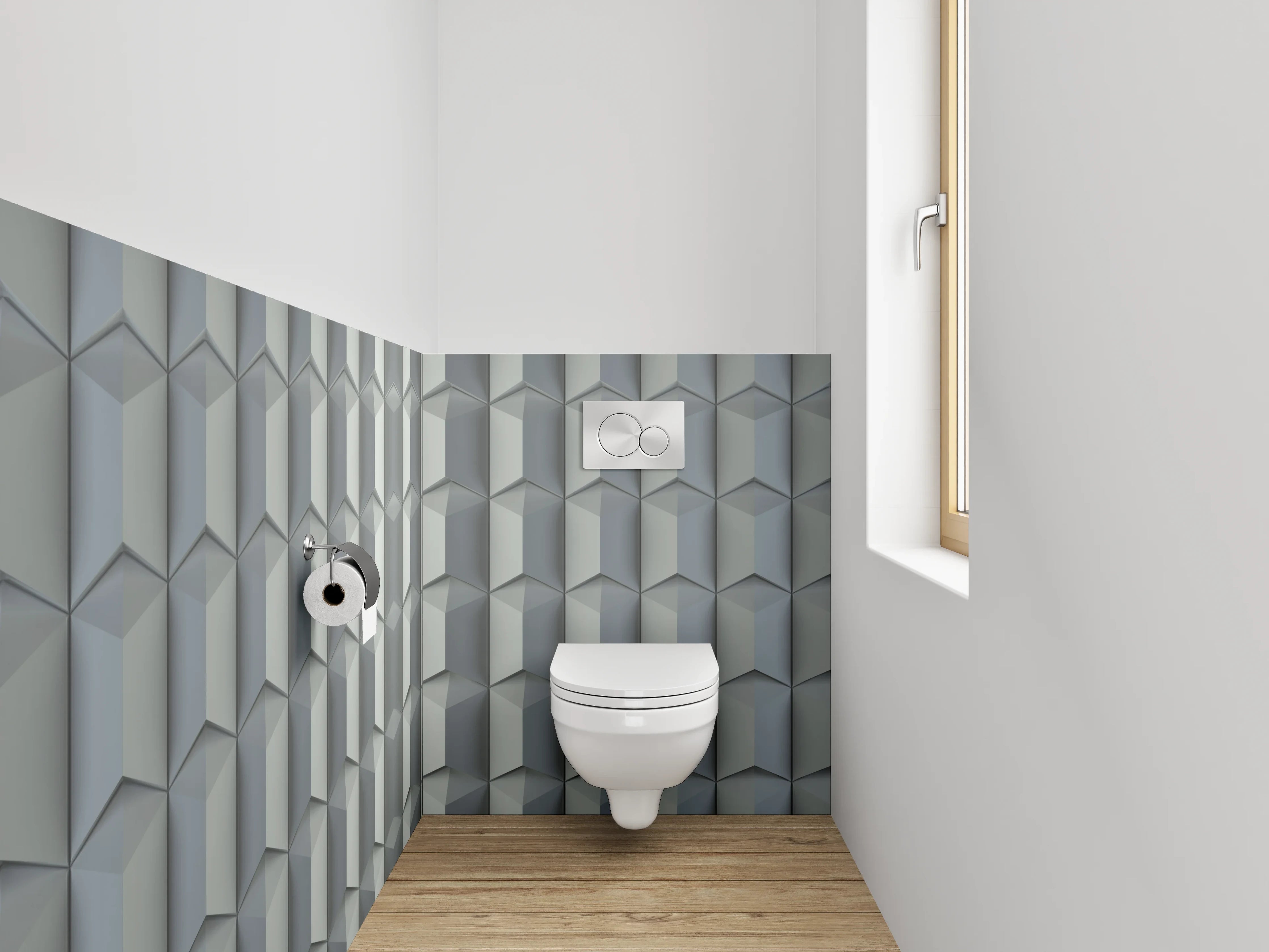 WC-Rückwand - Geometrisches 3D-Muster Grau Metallic