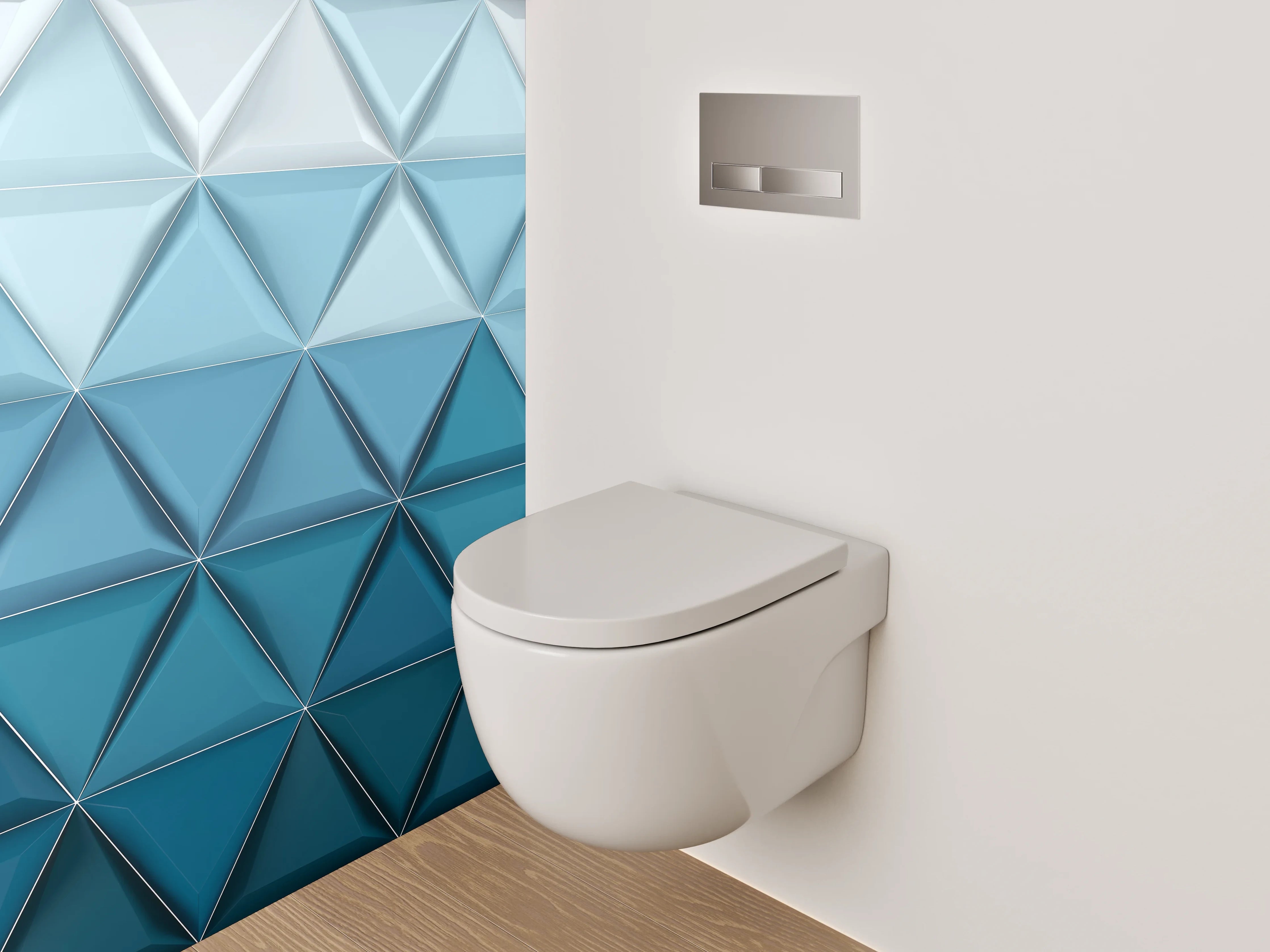 WC-Rückwand - Geometrisches 3D-Muster in Blautönen
