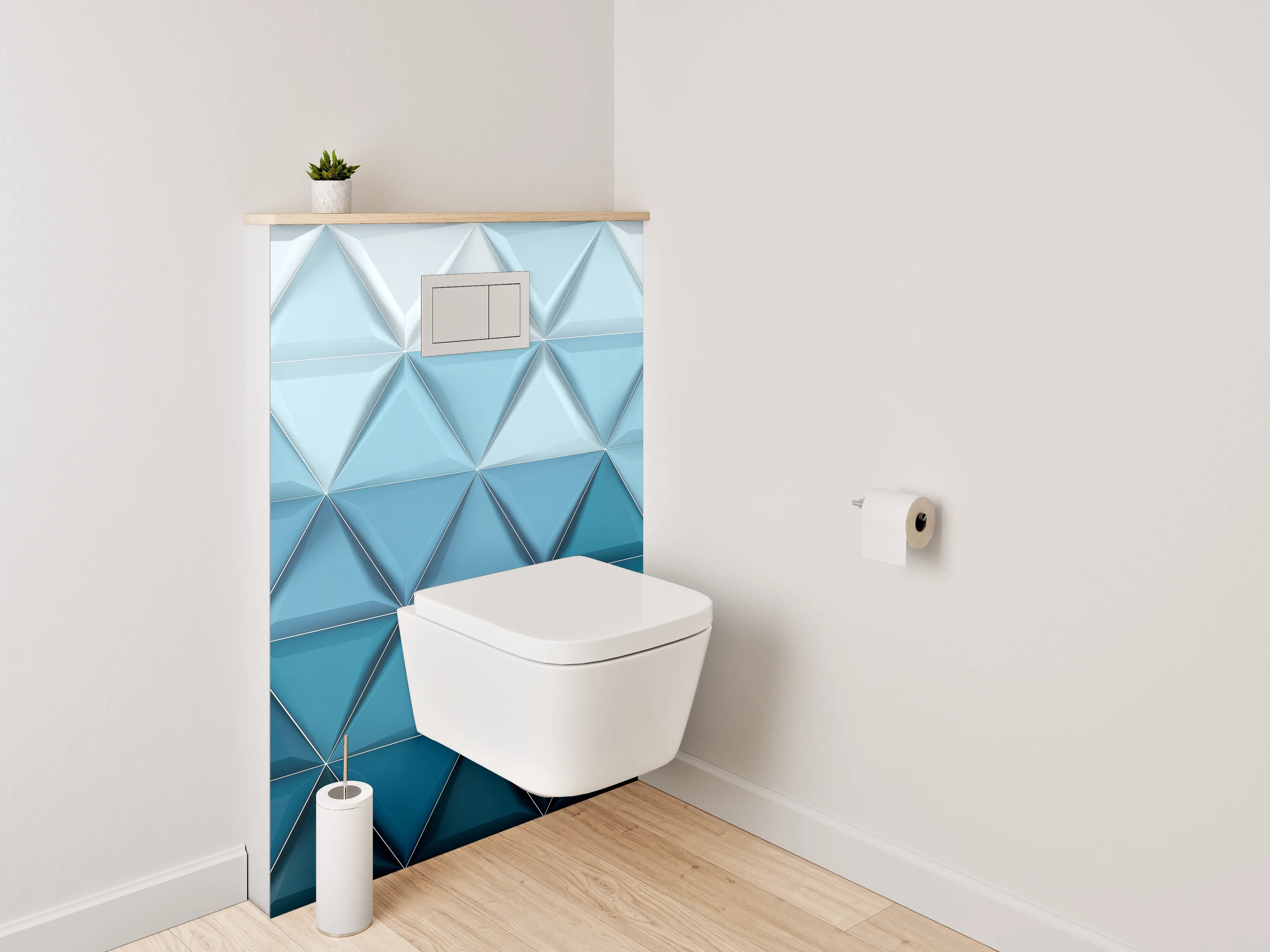 WC-Rückwand - Geometrisches 3D-Muster in Blautönen