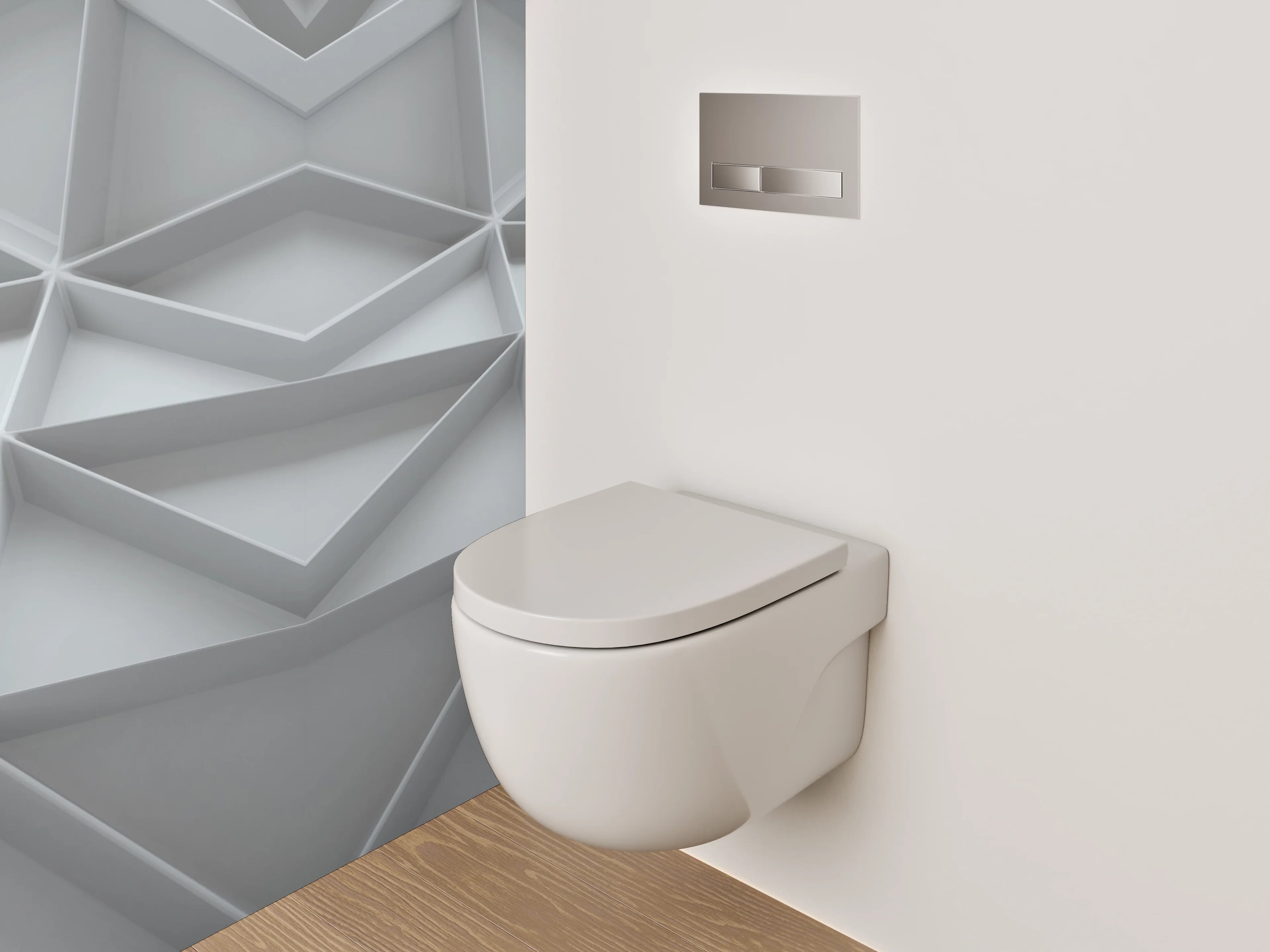 WC-Rückwand - Geometrisches 3D-Muster in Weiß und Grau