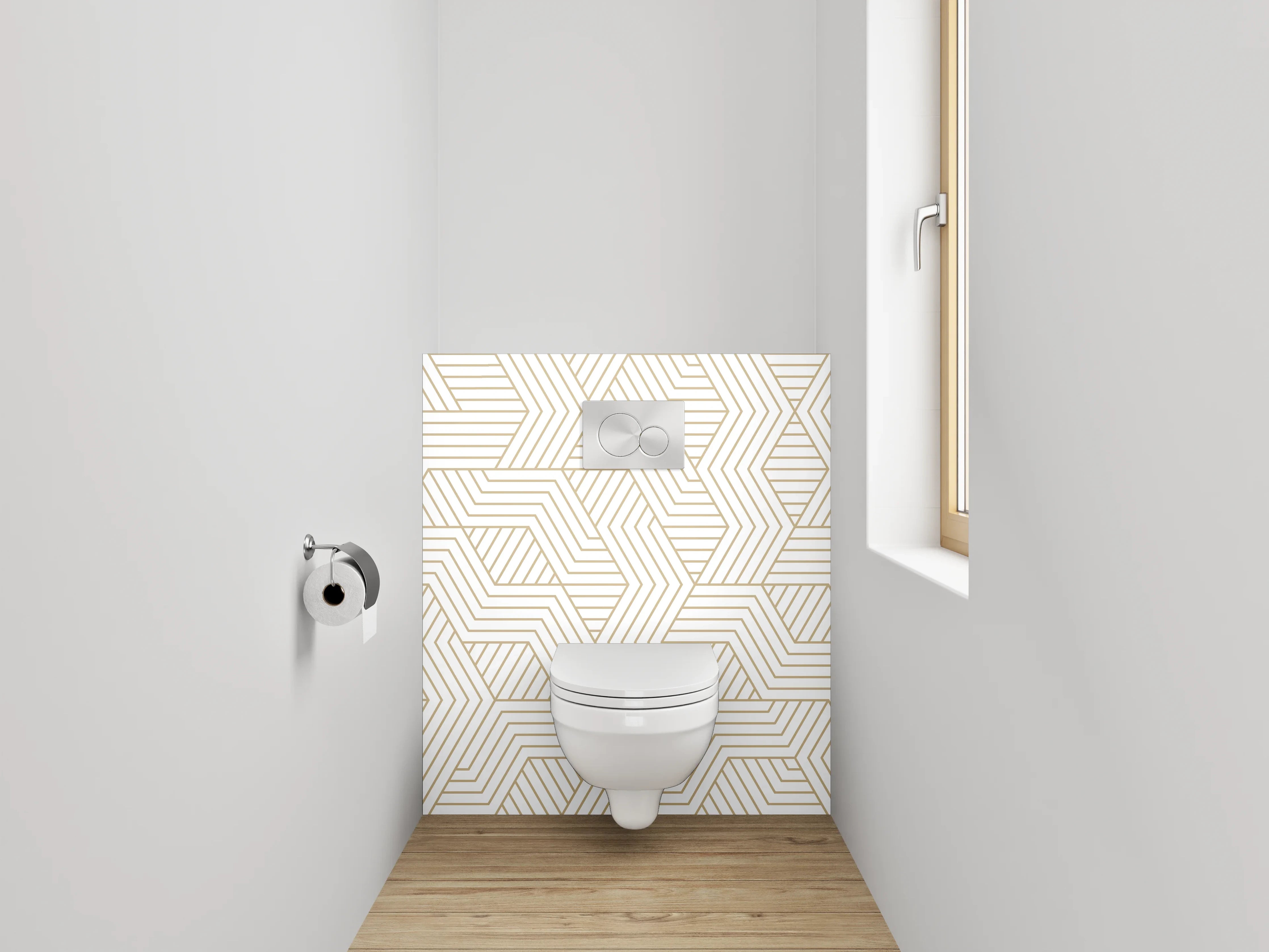 WC-Rückwand - Geometrisches Art Deco Muster Beige Weiß