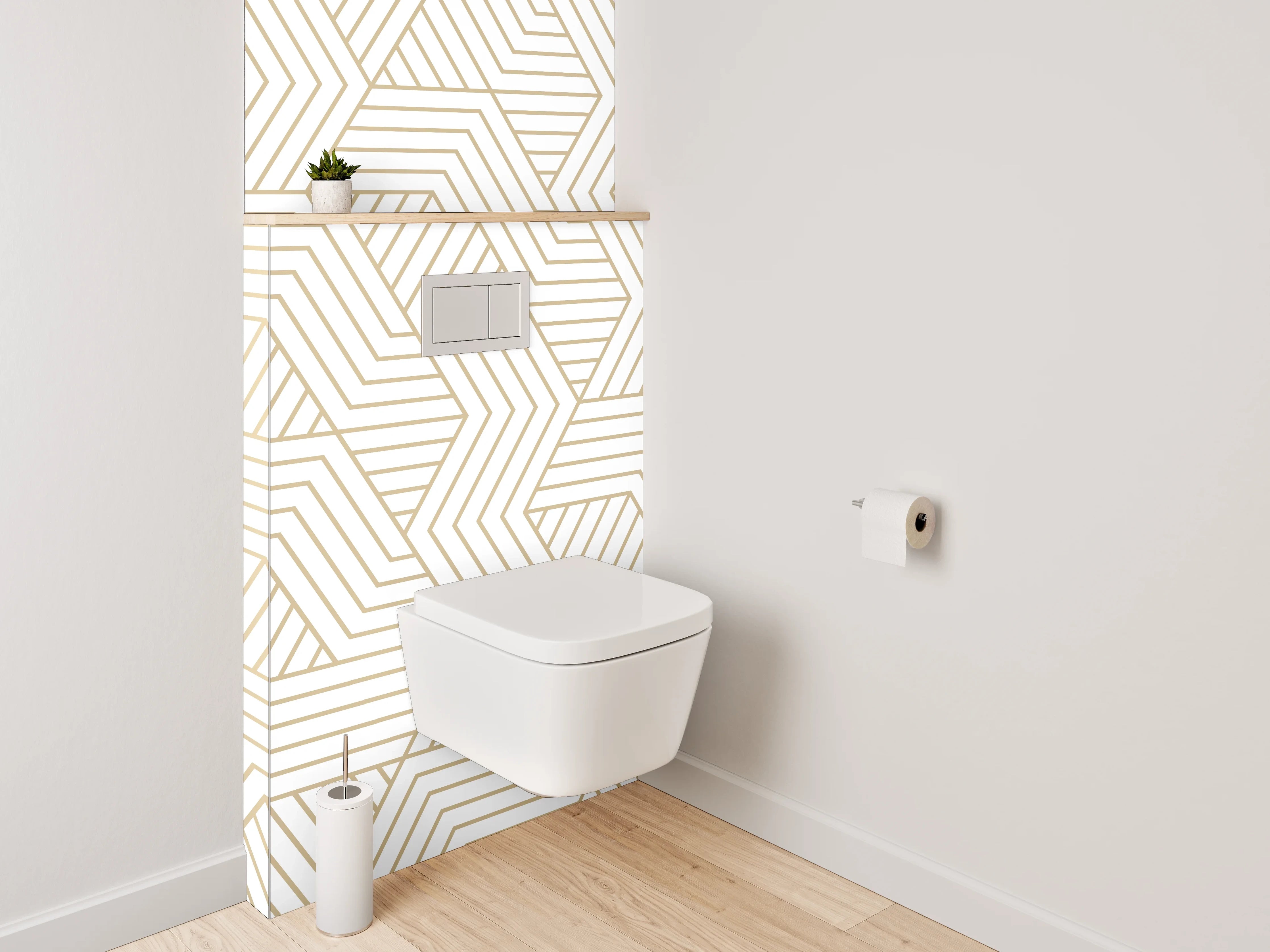 WC-Rückwand - Geometrisches Art Deco Muster Beige Weiß