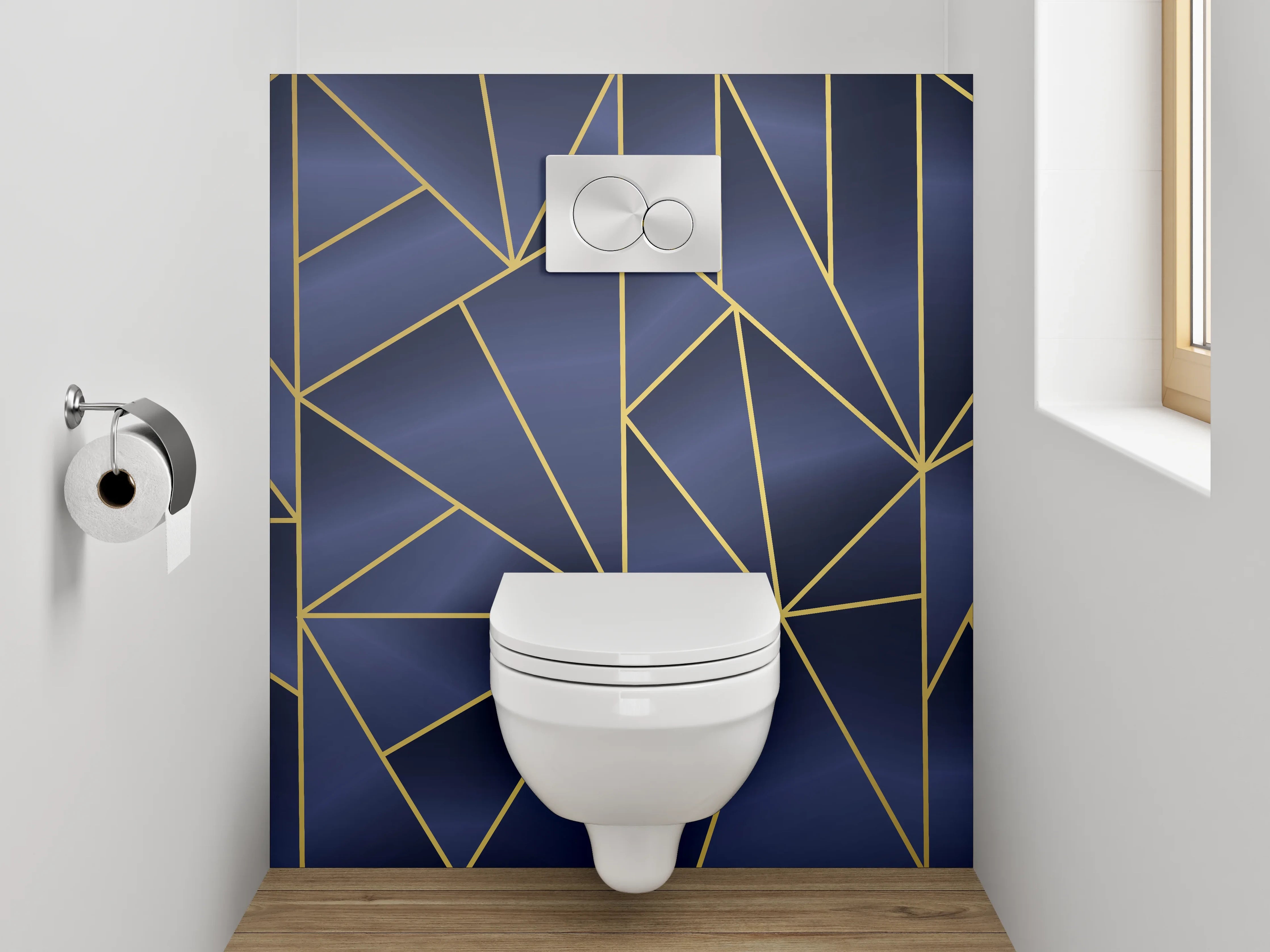 WC-Rückwand - Geometrisches Art Deco Muster Blau Gold