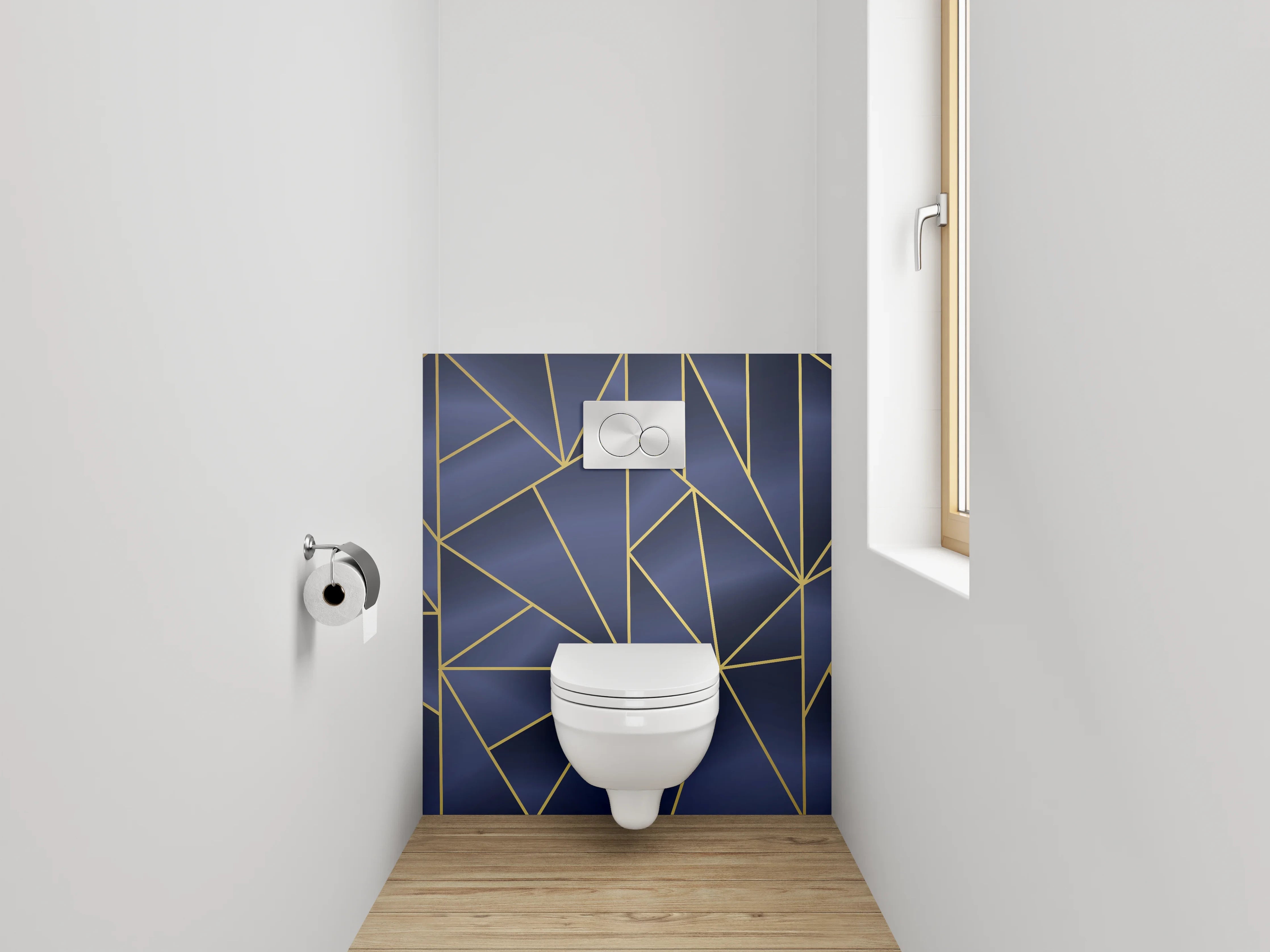 WC-Rückwand - Geometrisches Art Deco Muster Blau Gold