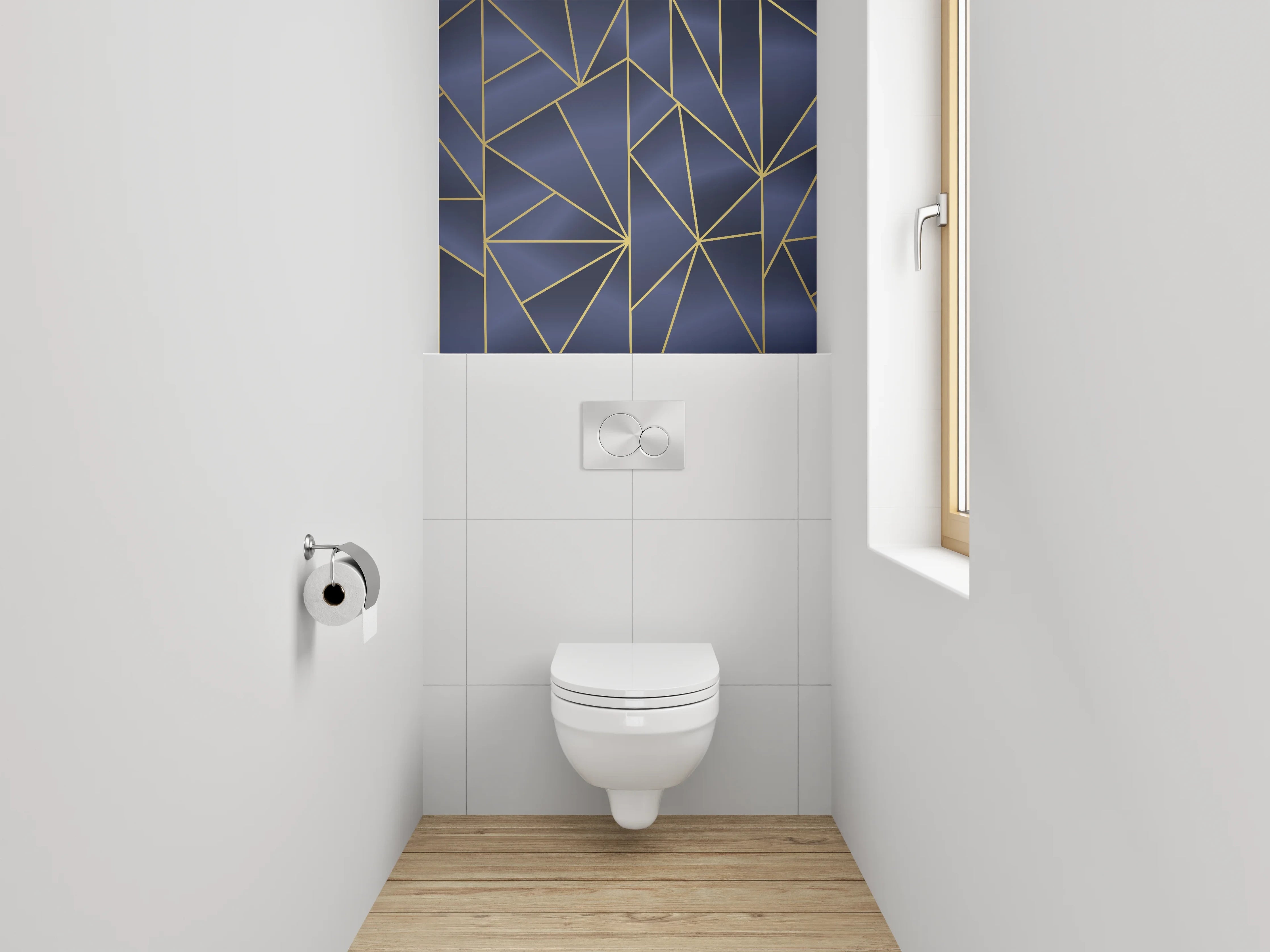 WC-Rückwand - Geometrisches Art Deco Muster Blau Gold