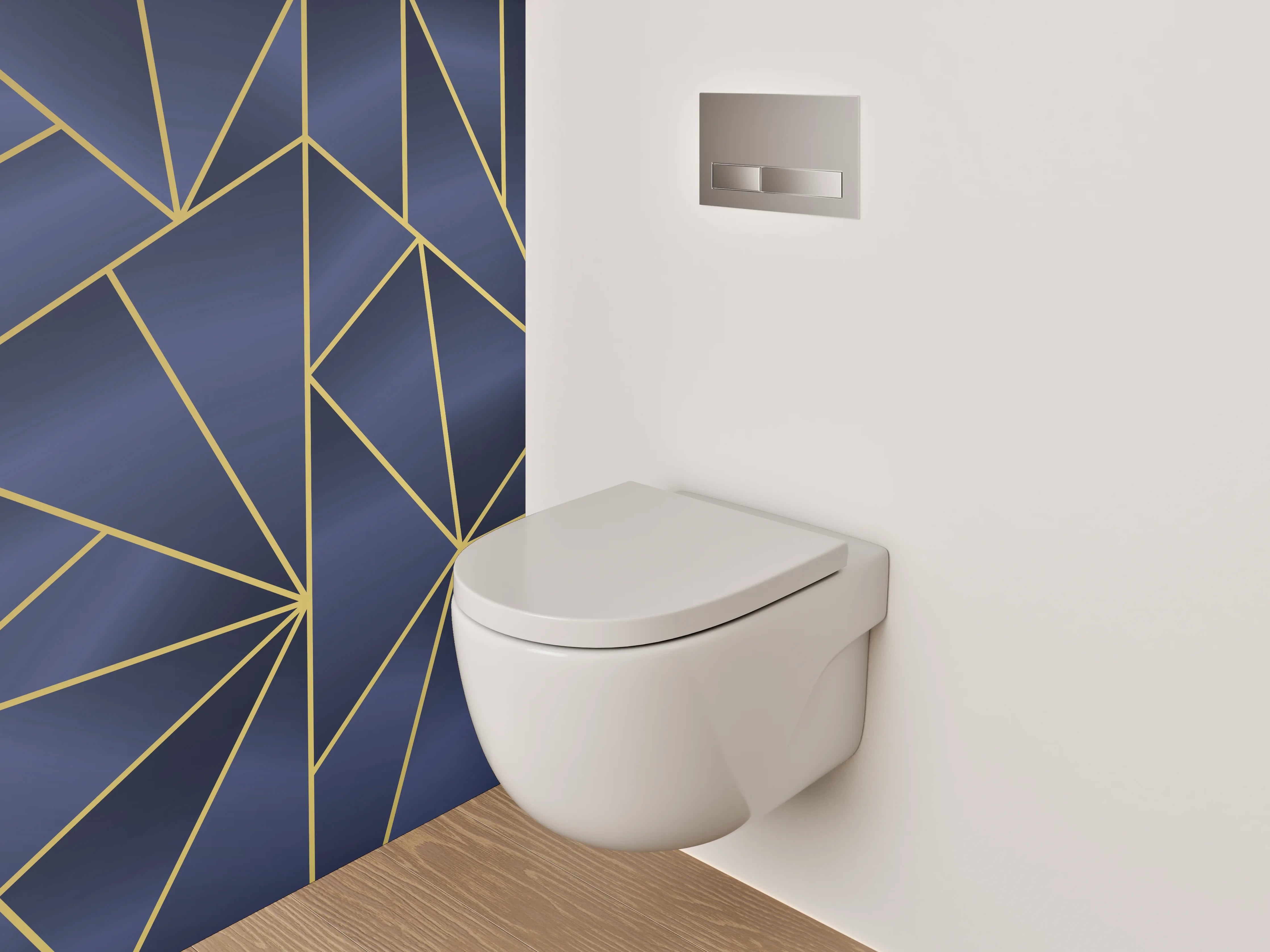 WC-Rückwand - Geometrisches Art Deco Muster Blau Gold