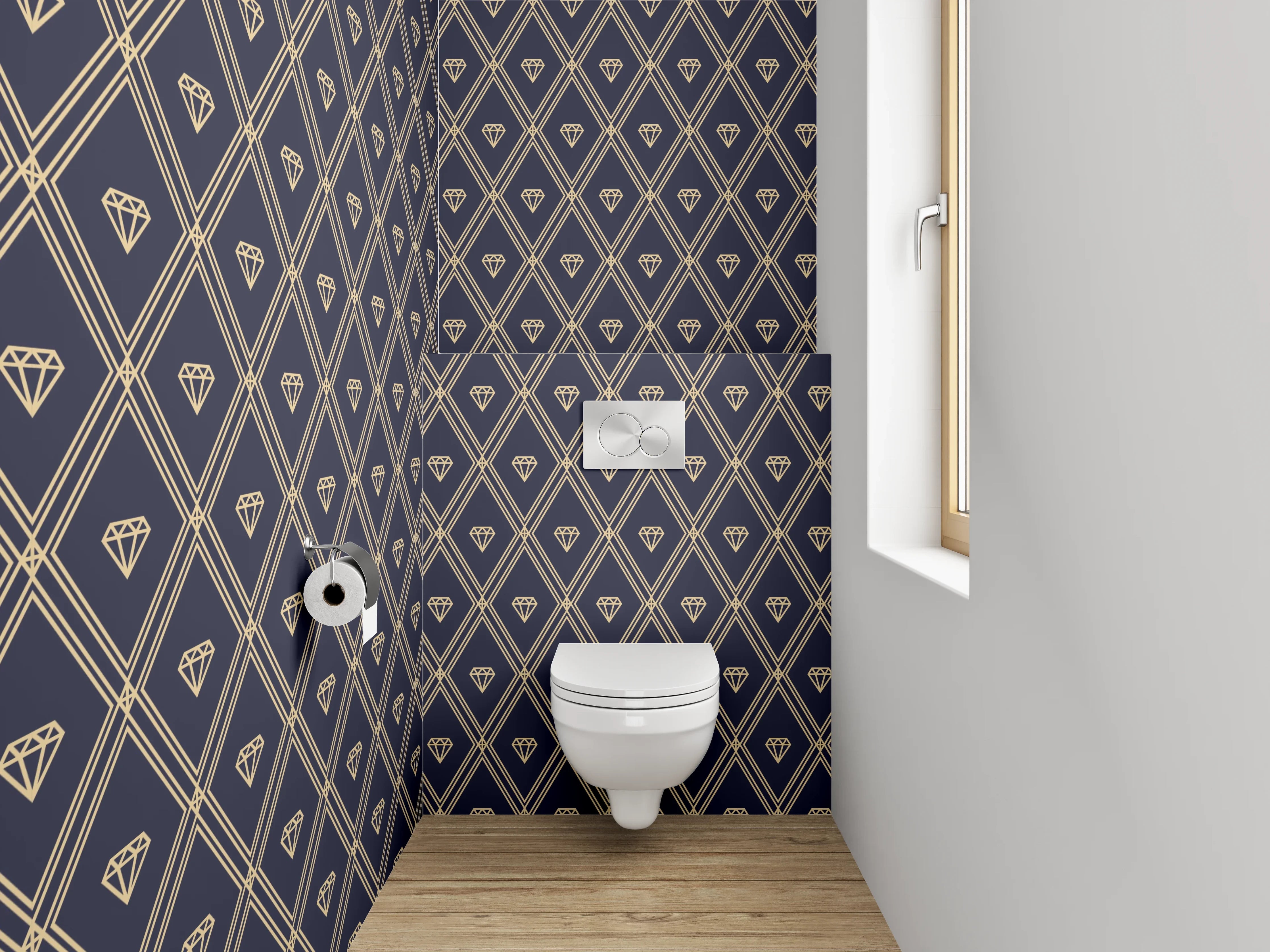 WC-Rückwand - Geometrisches Art Deco Muster Dunkelblau