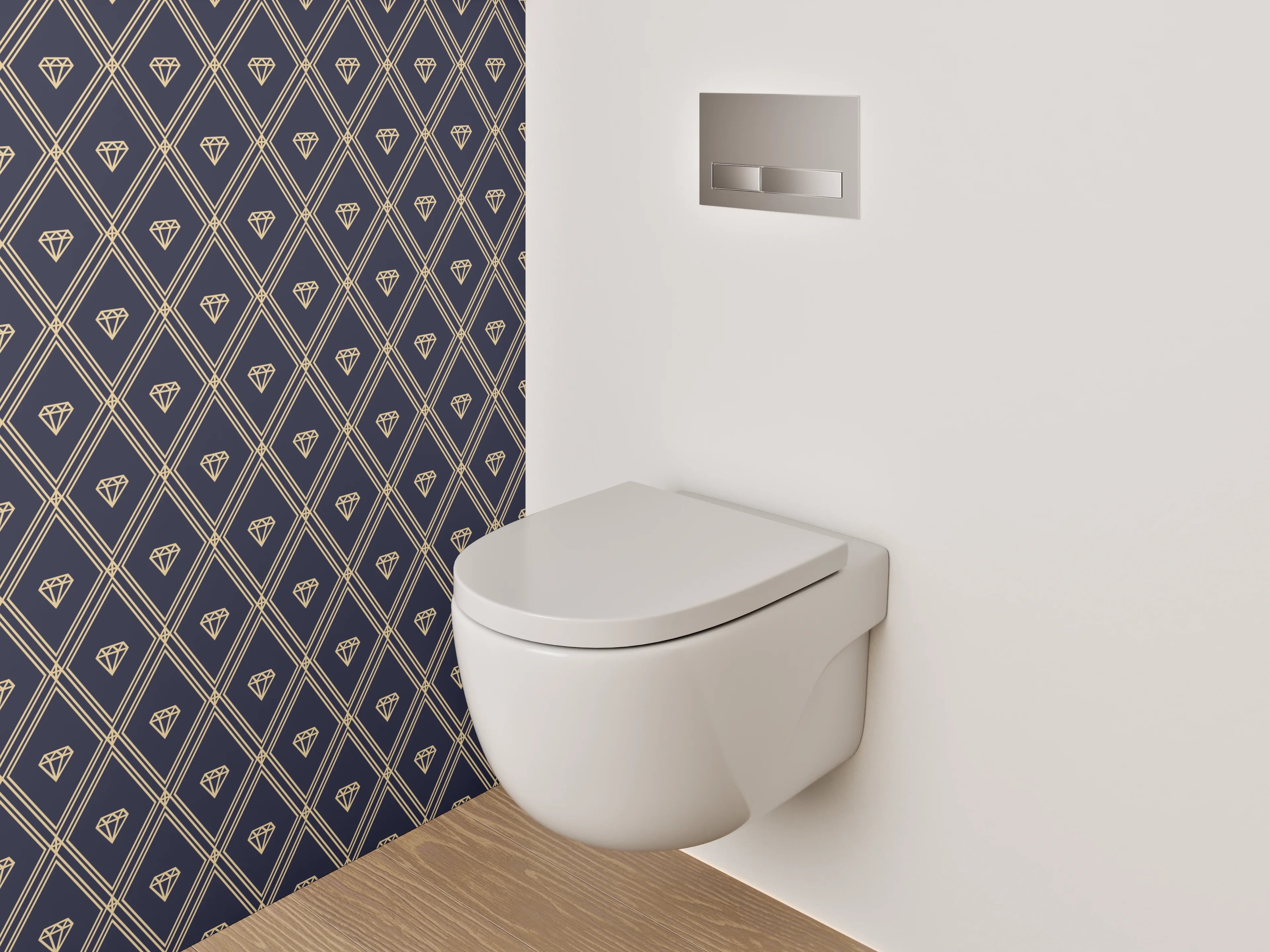 WC-Rückwand - Geometrisches Art Deco Muster Dunkelblau