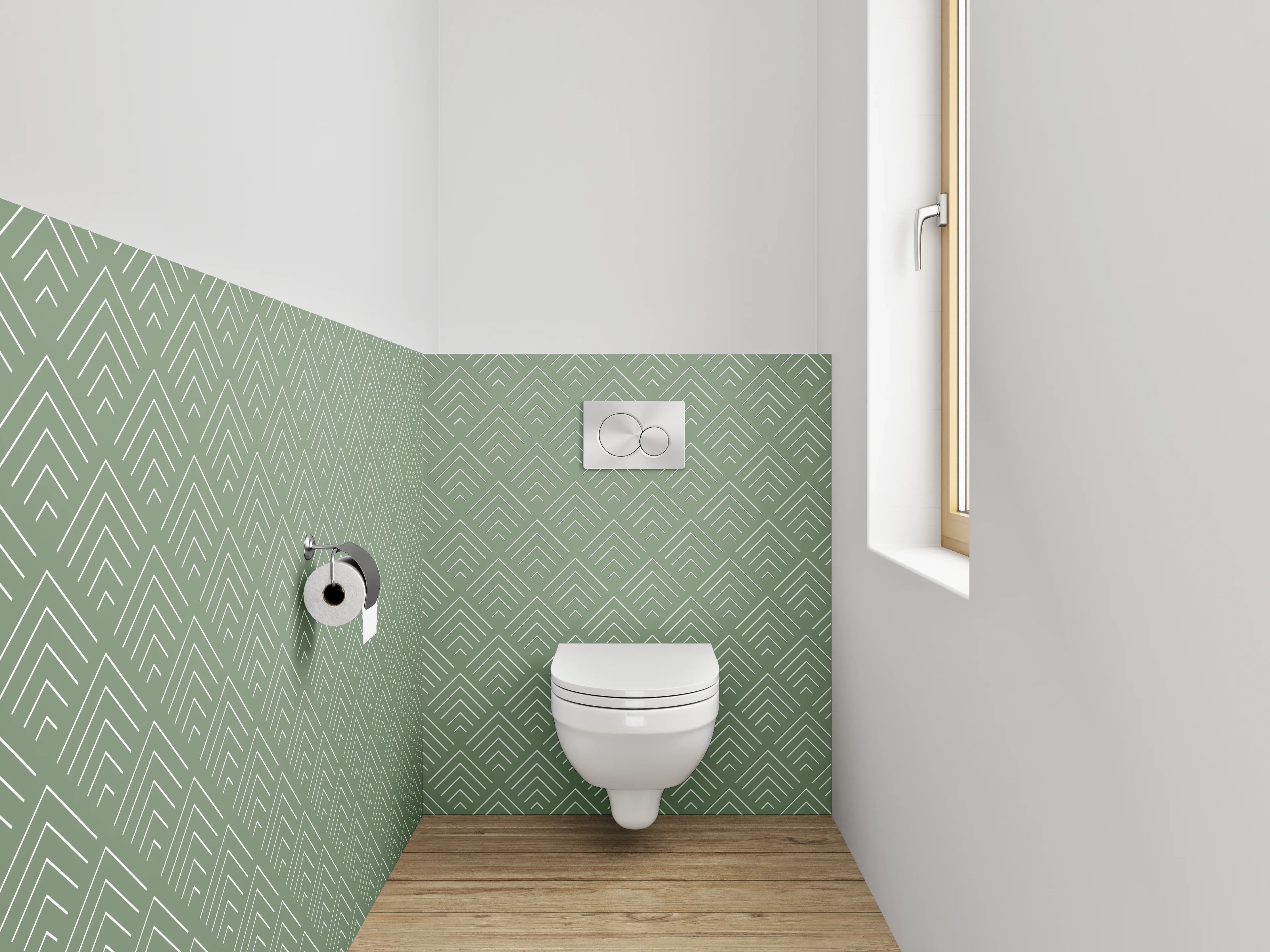 WC-Rückwand - Geometrisches Art Deco Muster Grünweiß
