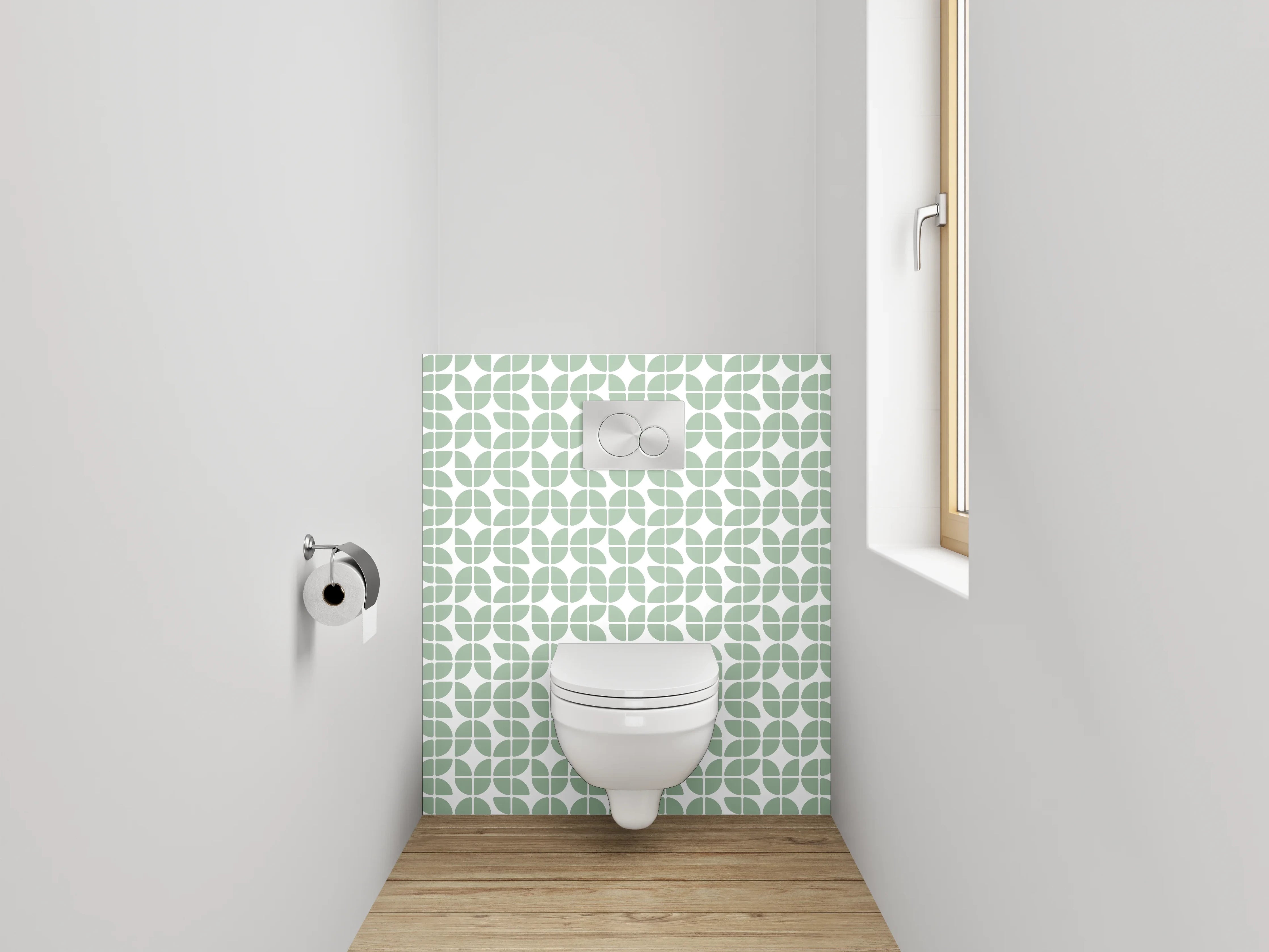WC-Rückwand - Geometrisches Blättermuster Grün-Weiß