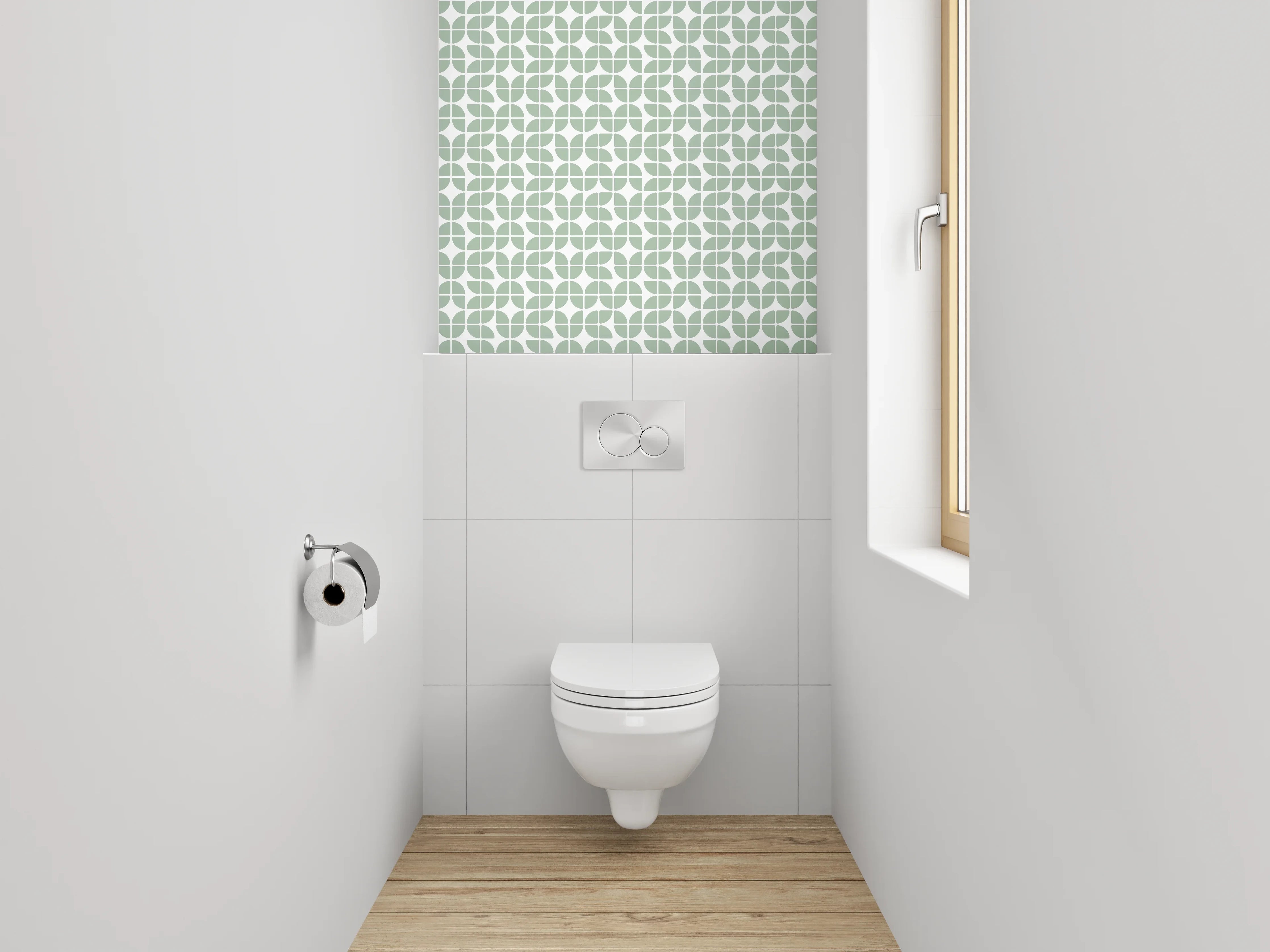 WC-Rückwand - Geometrisches Blättermuster Grün-Weiß