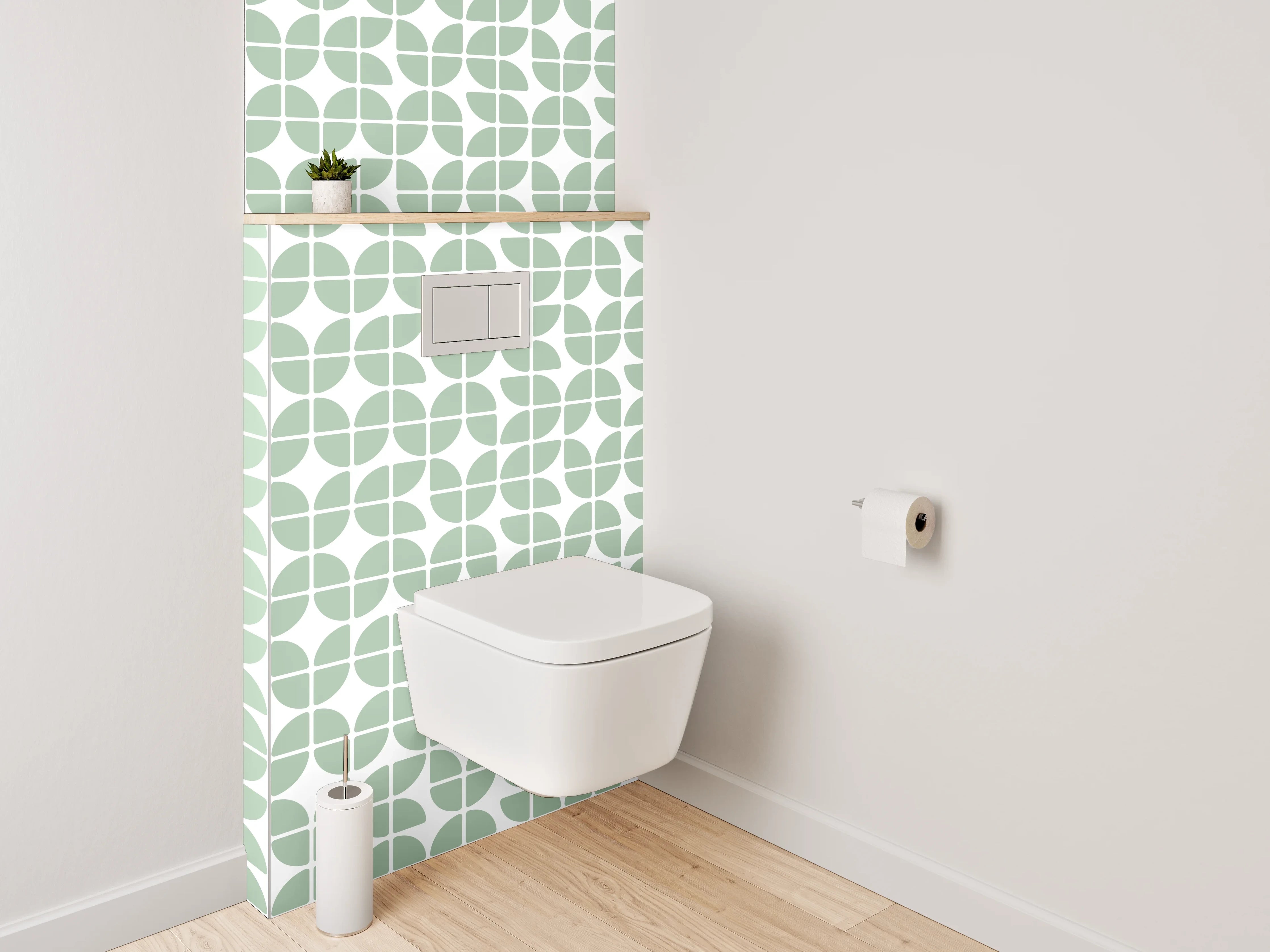 WC-Rückwand - Geometrisches Blättermuster Grün-Weiß