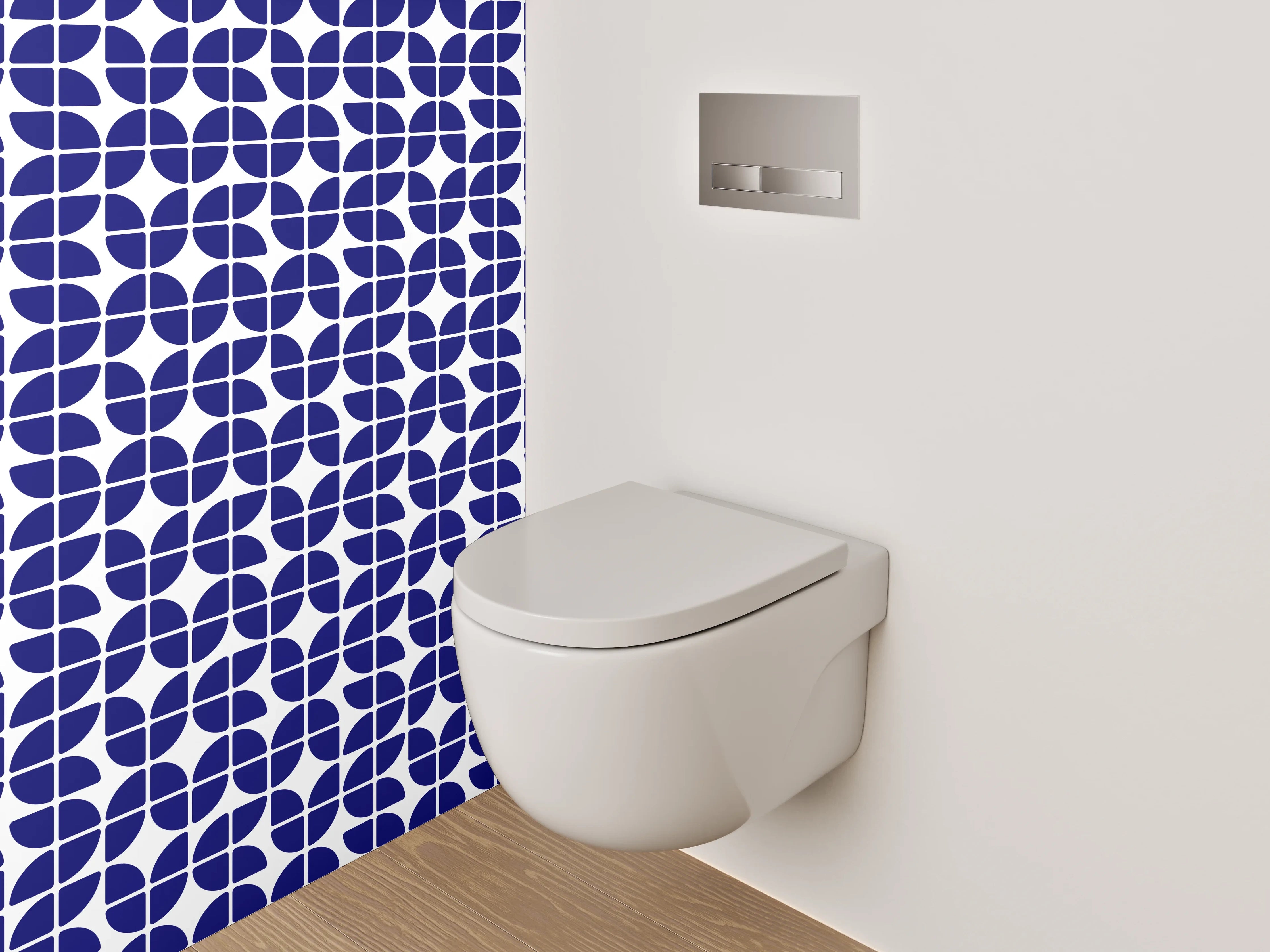 WC-Rückwand - Geometrisches Blau-Weiß-Fliesenmuster