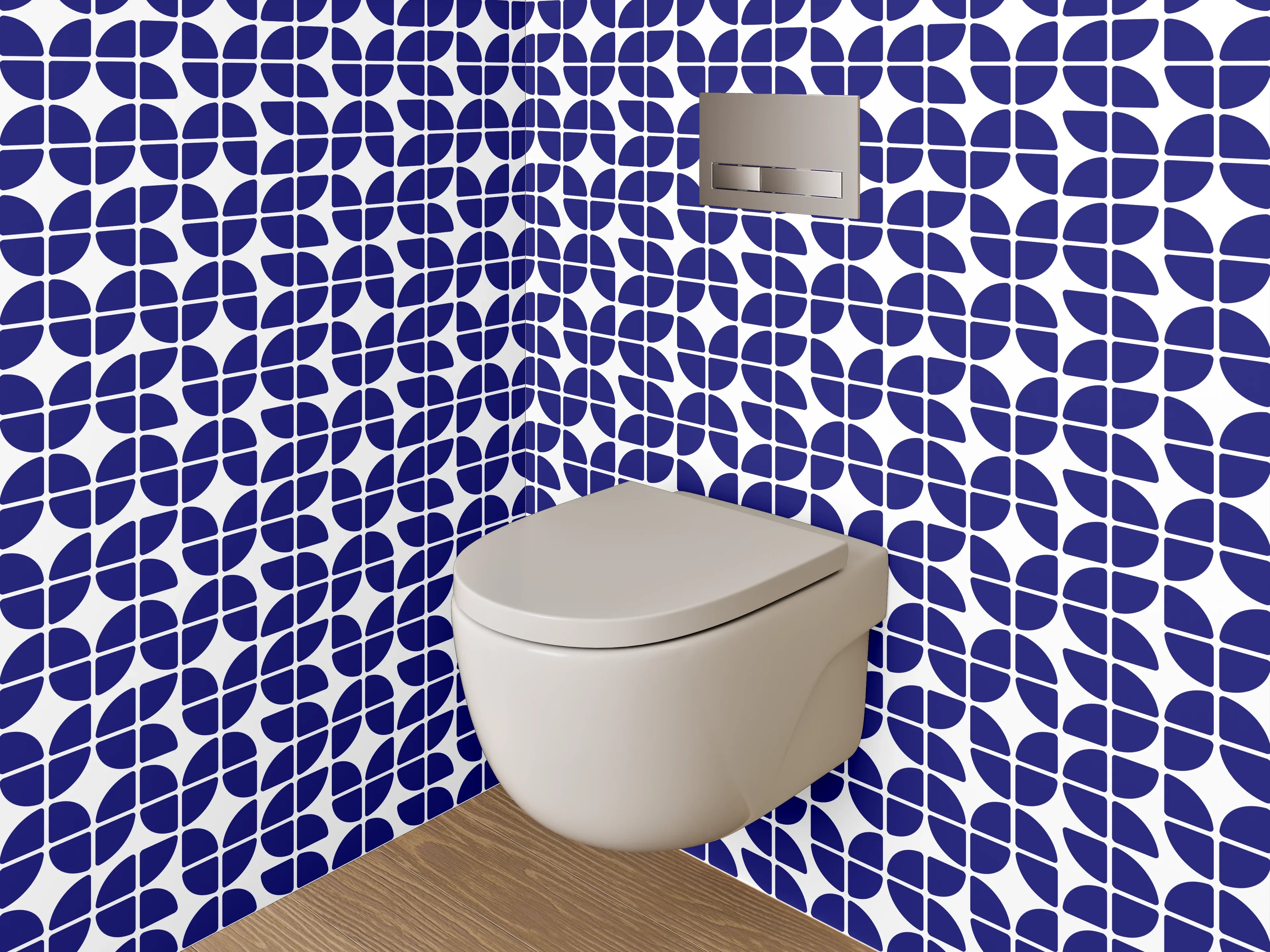 WC-Rückwand - Geometrisches Blau-Weiß-Fliesenmuster