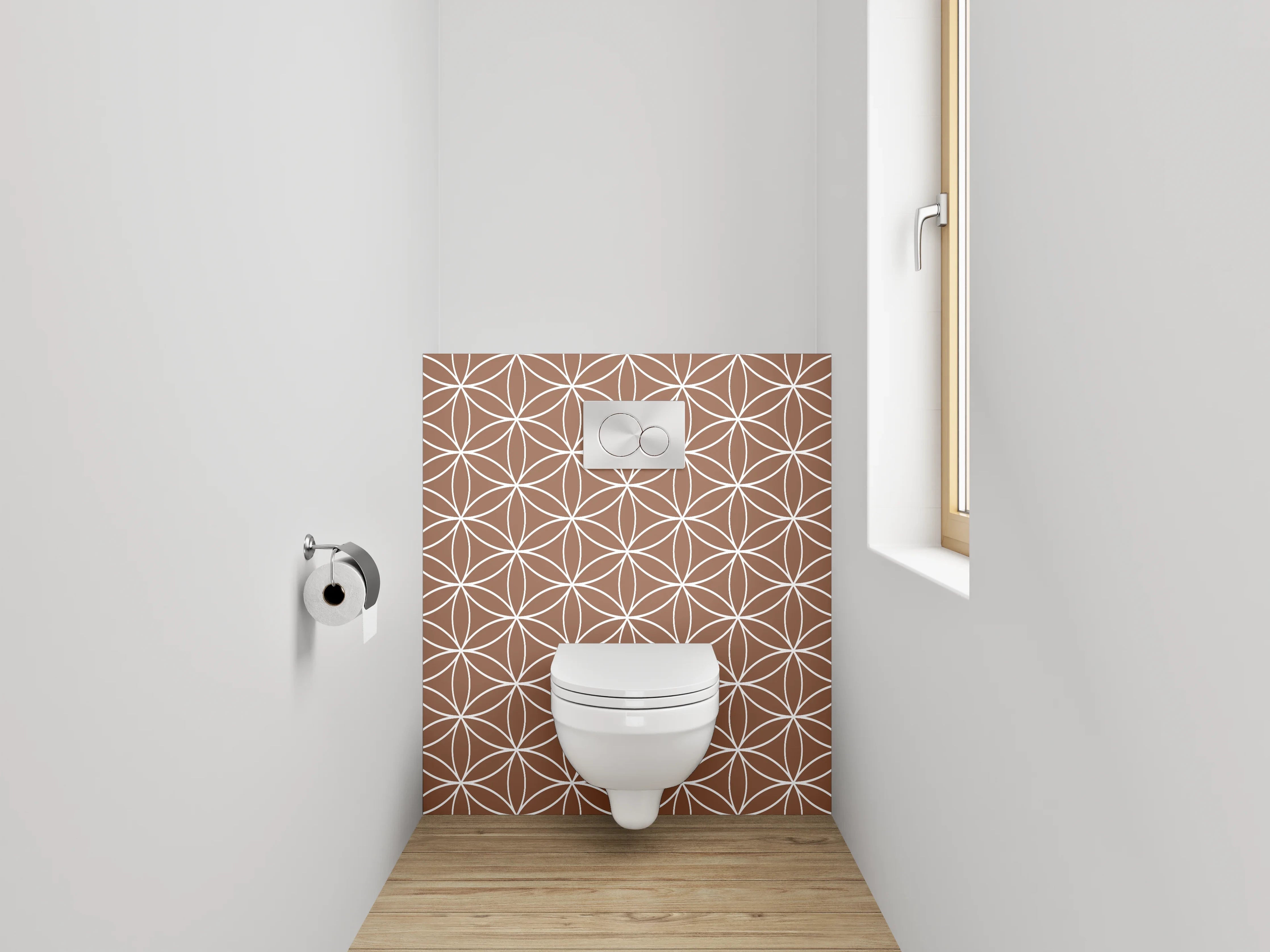 WC-Rückwand - Geometrisches Blütenmuster Braun Weiß