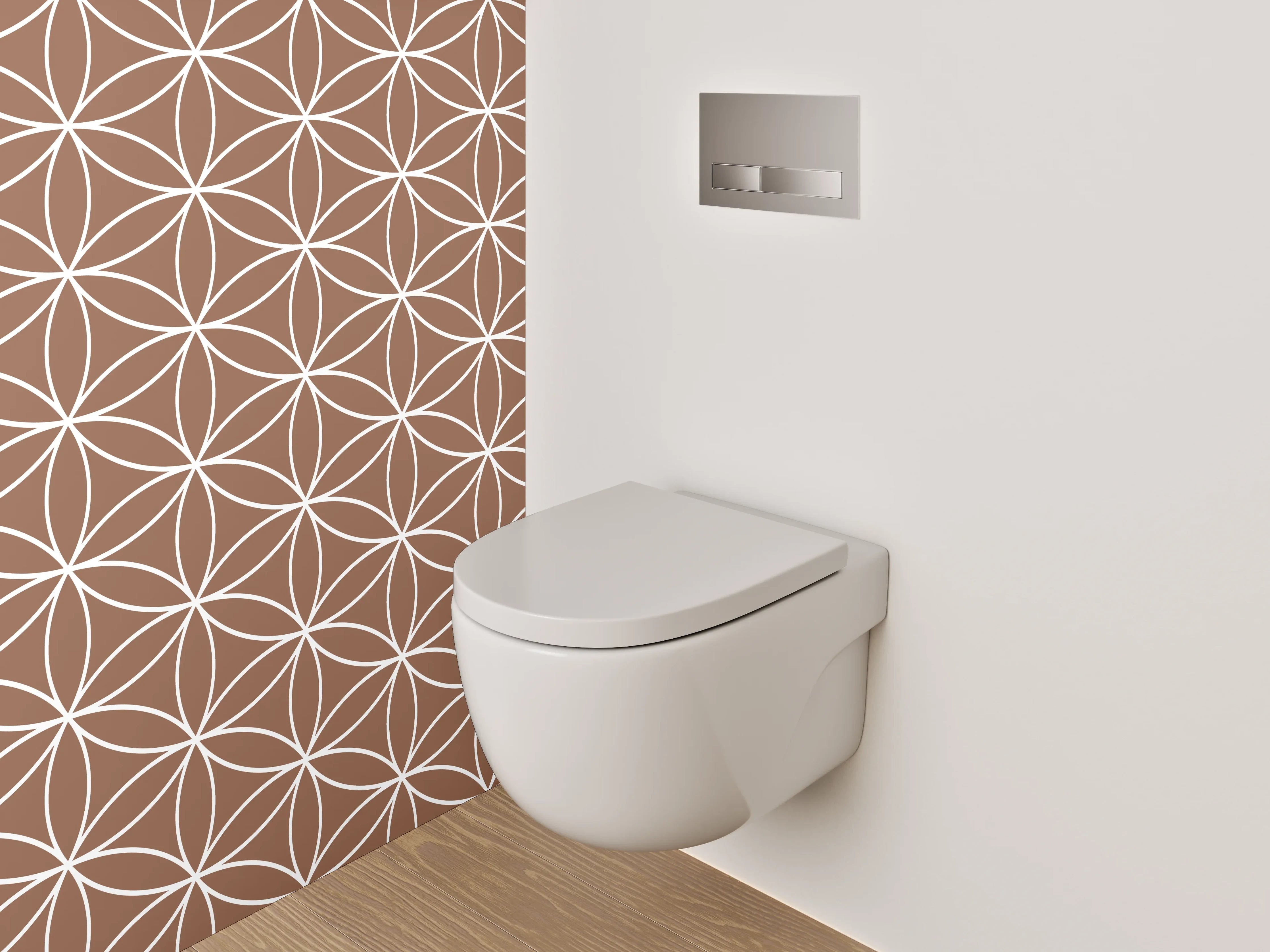 WC-Rückwand - Geometrisches Blütenmuster Braun Weiß