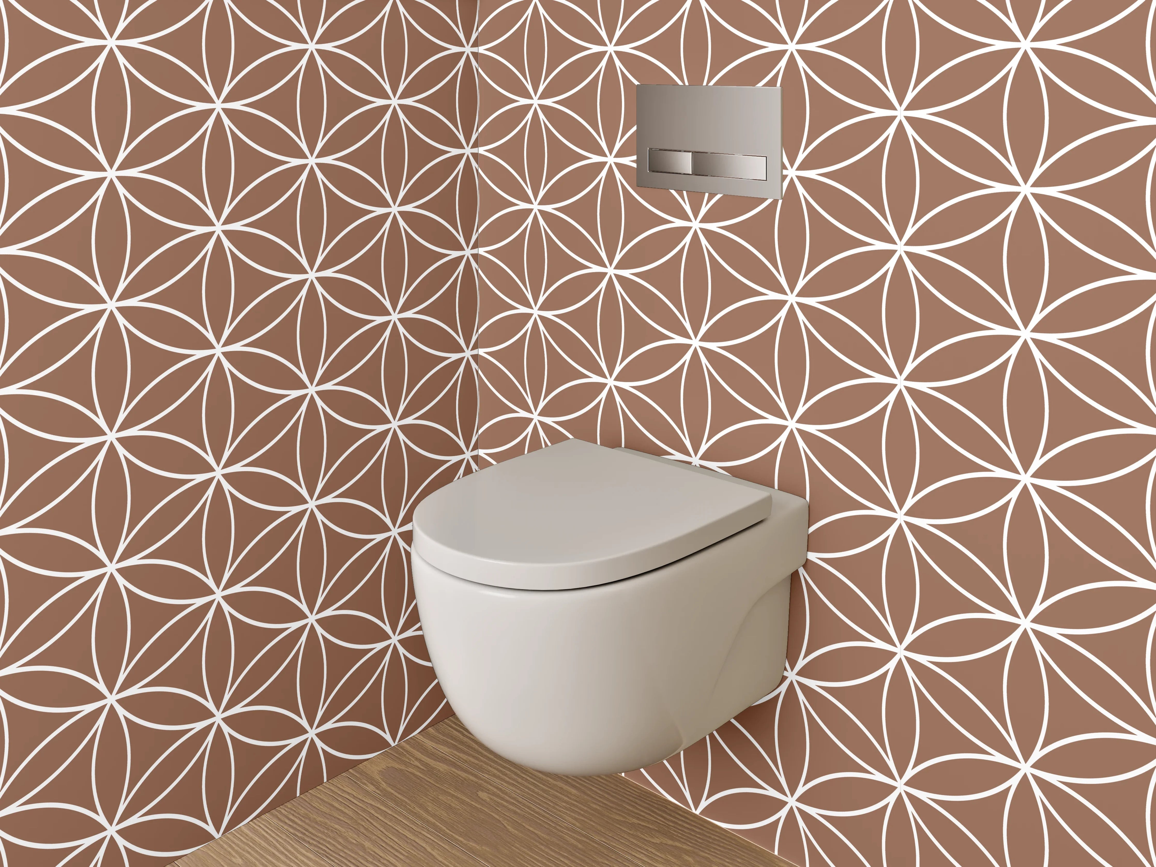 WC-Rückwand - Geometrisches Blütenmuster Braun Weiß